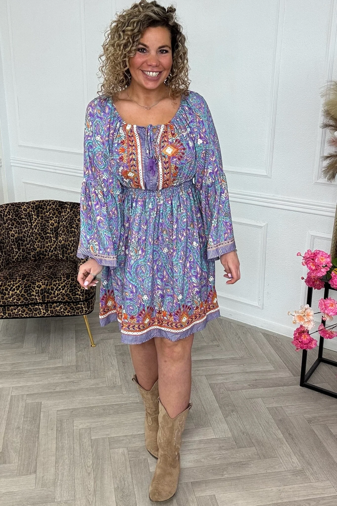 Hailey Short Dress - Purple/Turquoise - Image 3