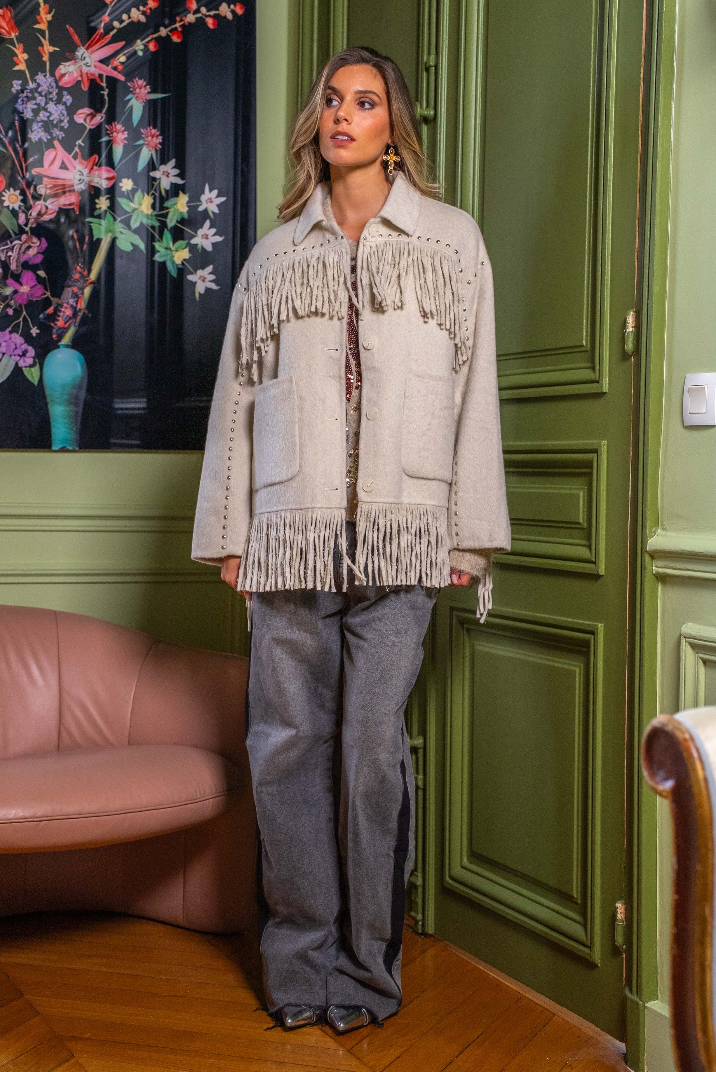 Bohemian Fringe Jacket - Beige