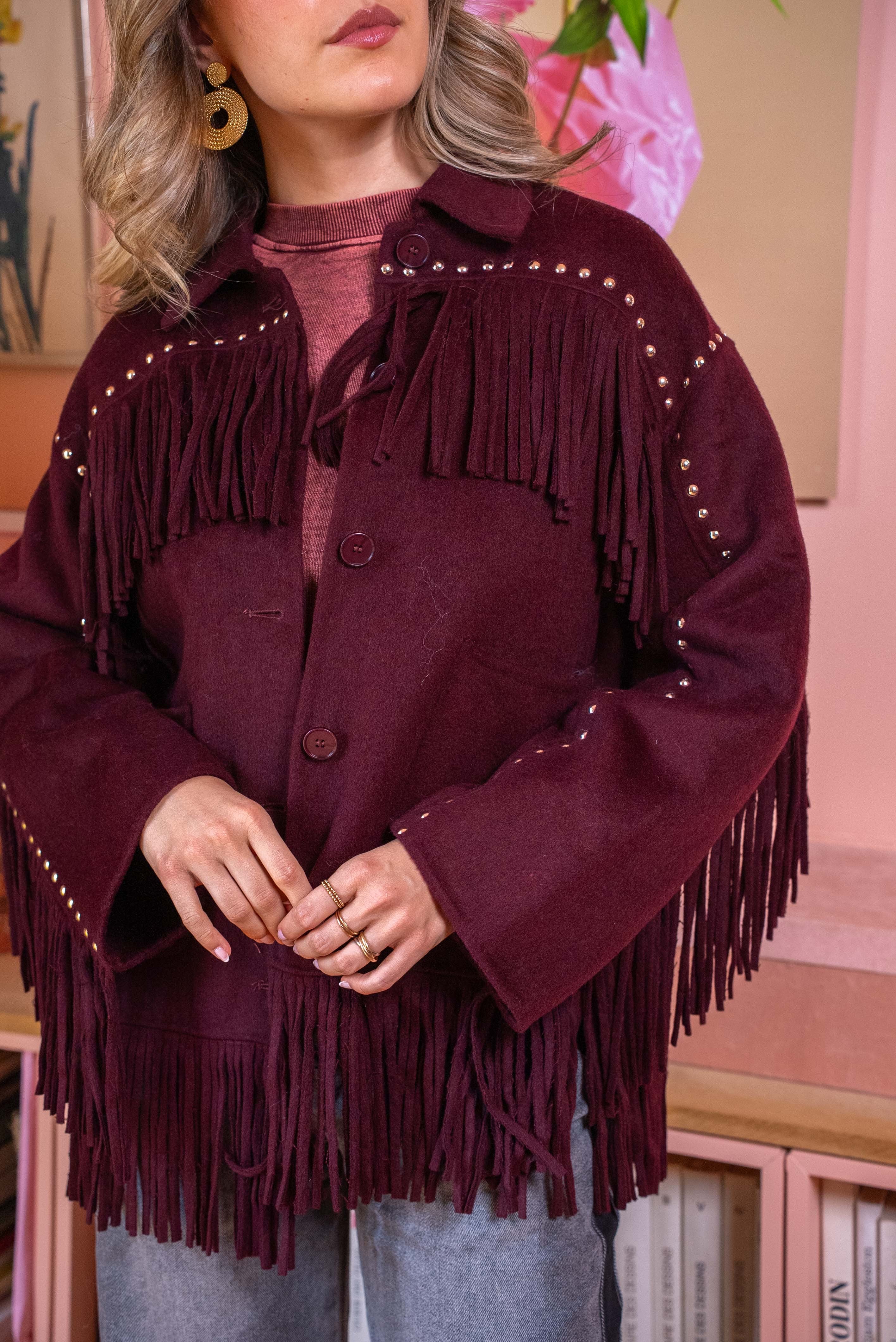 Bohemian Fringe Jacket - Bordeaux - Image 2