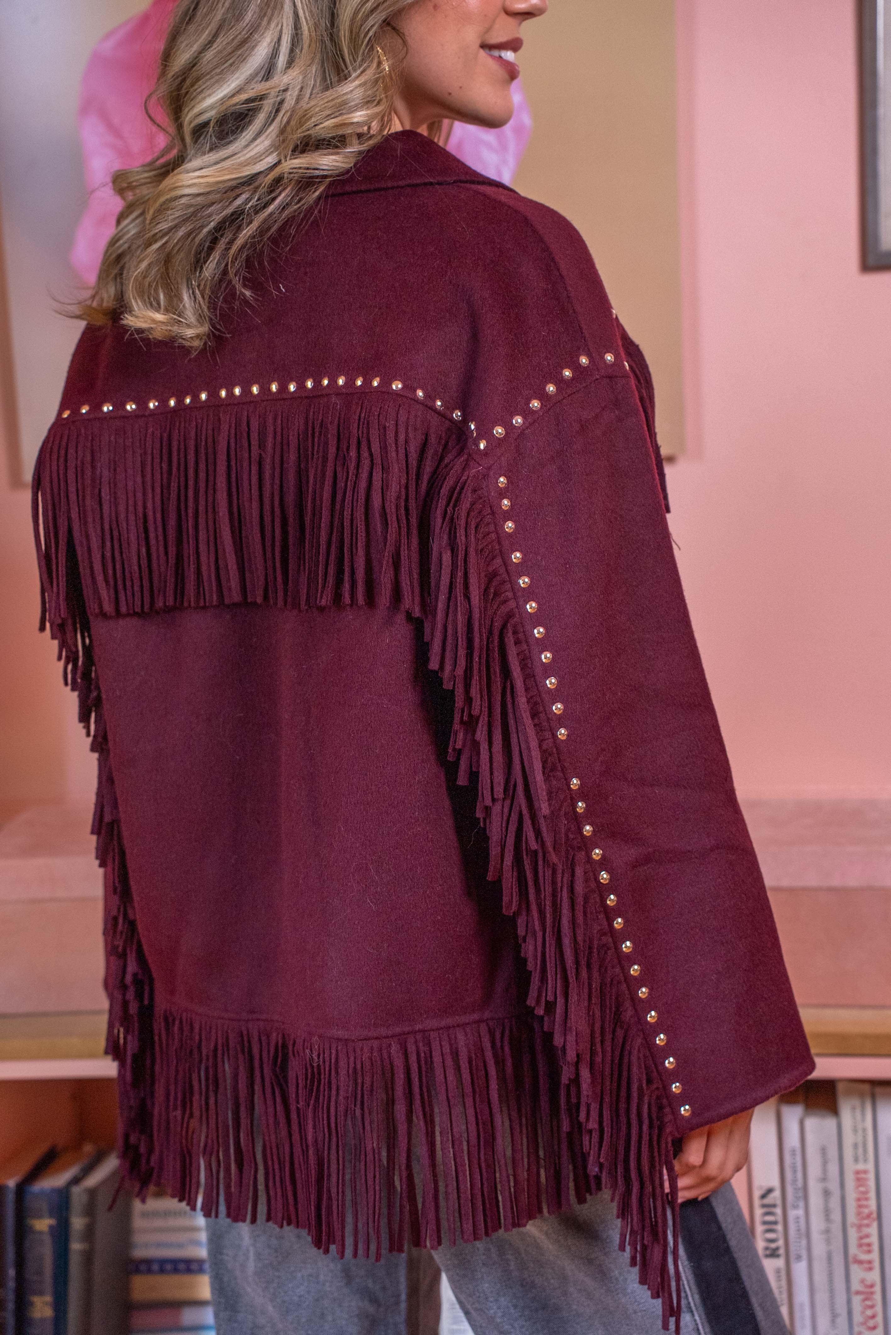 Bohemian Fringe Jacket - Bordeaux - Image 5