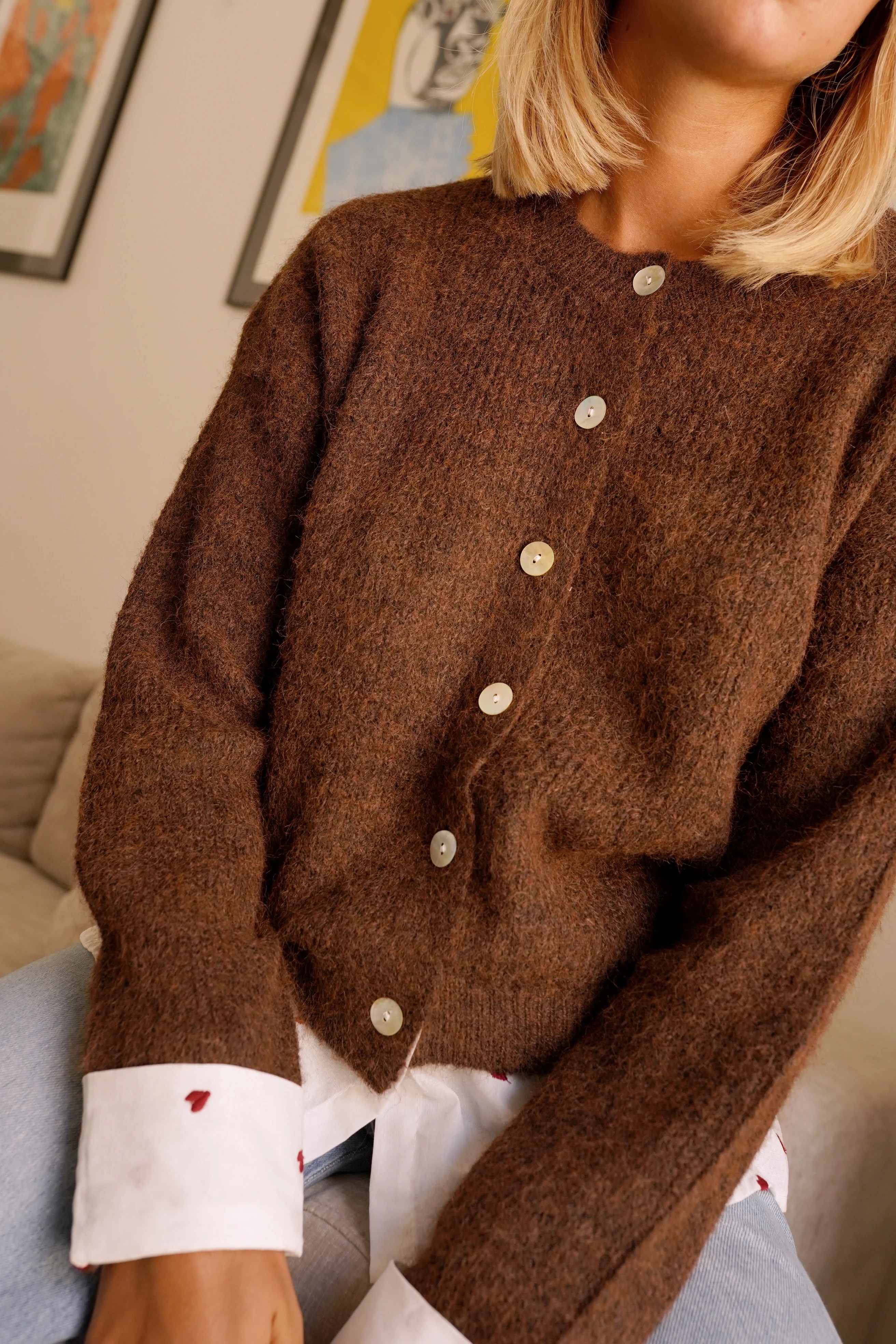 Heart Blouse Cardigan - Brown - Image 2