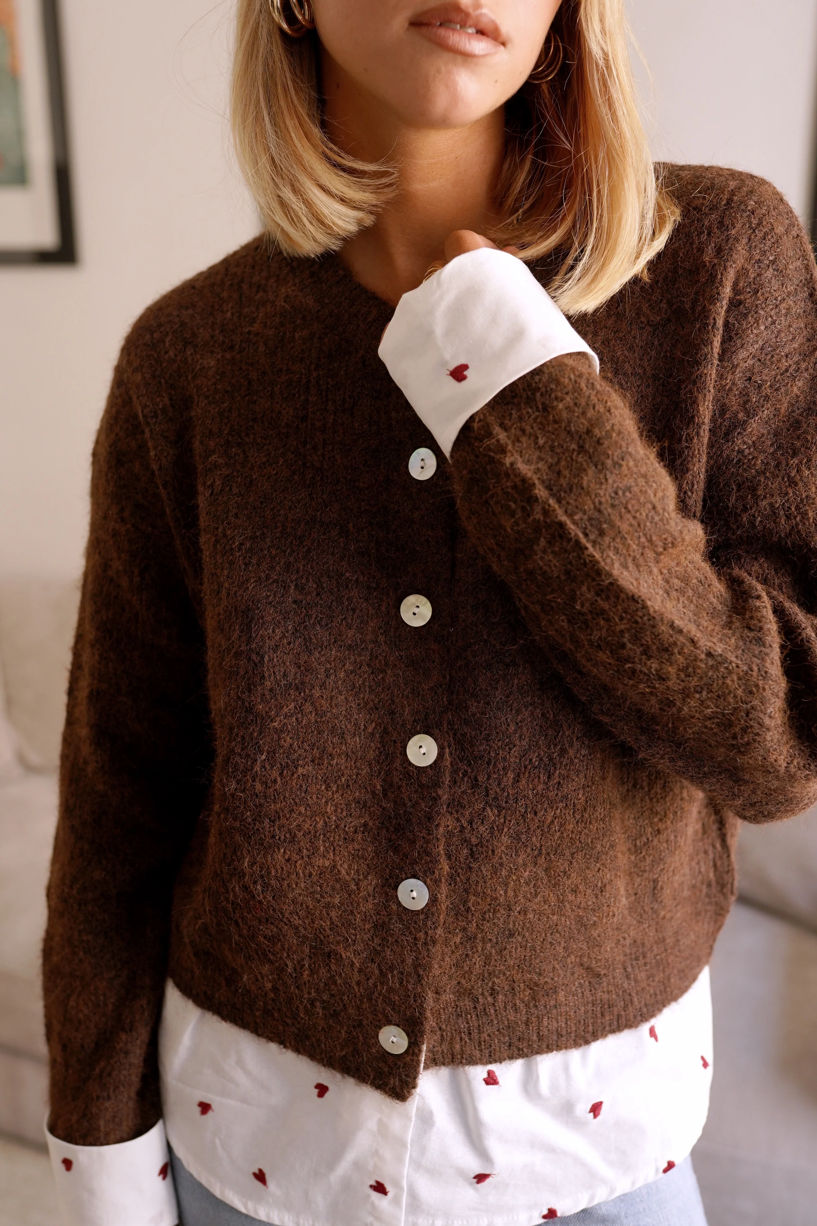 Heart Blouse Cardigan - Brown - Image 3