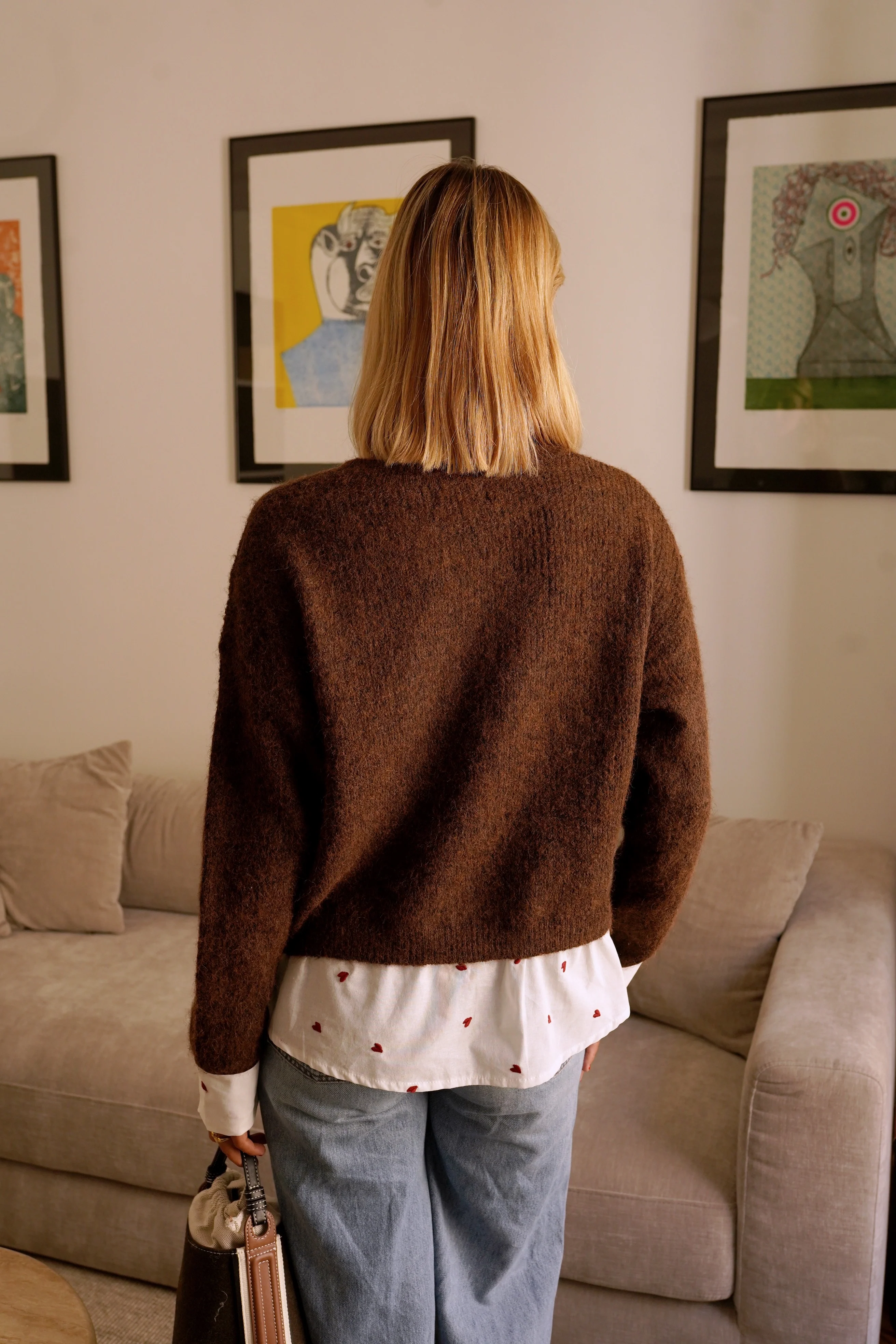 Heart Blouse Cardigan - Brown - Image 6