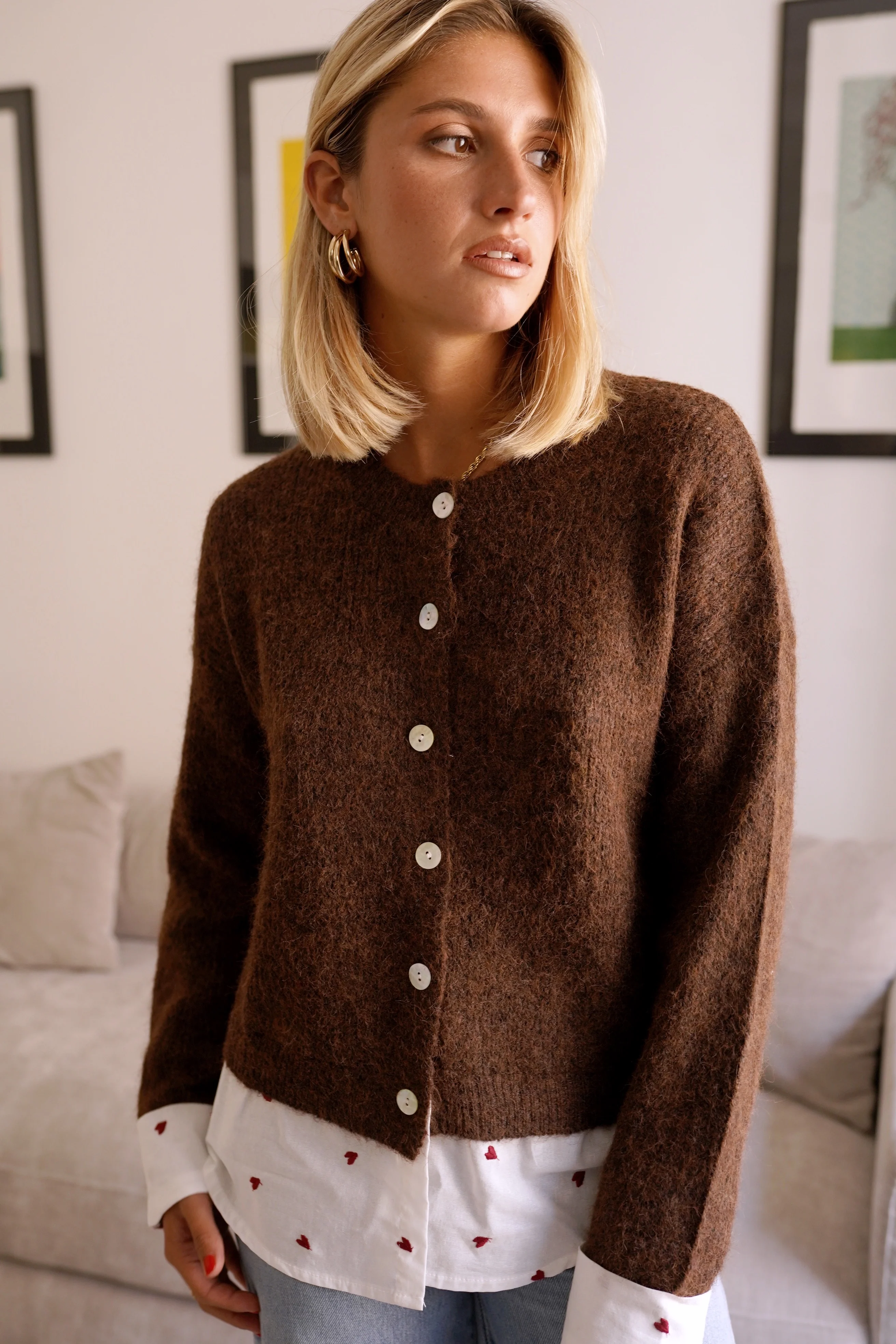 Heart Blouse Cardigan - Brown - Image 8