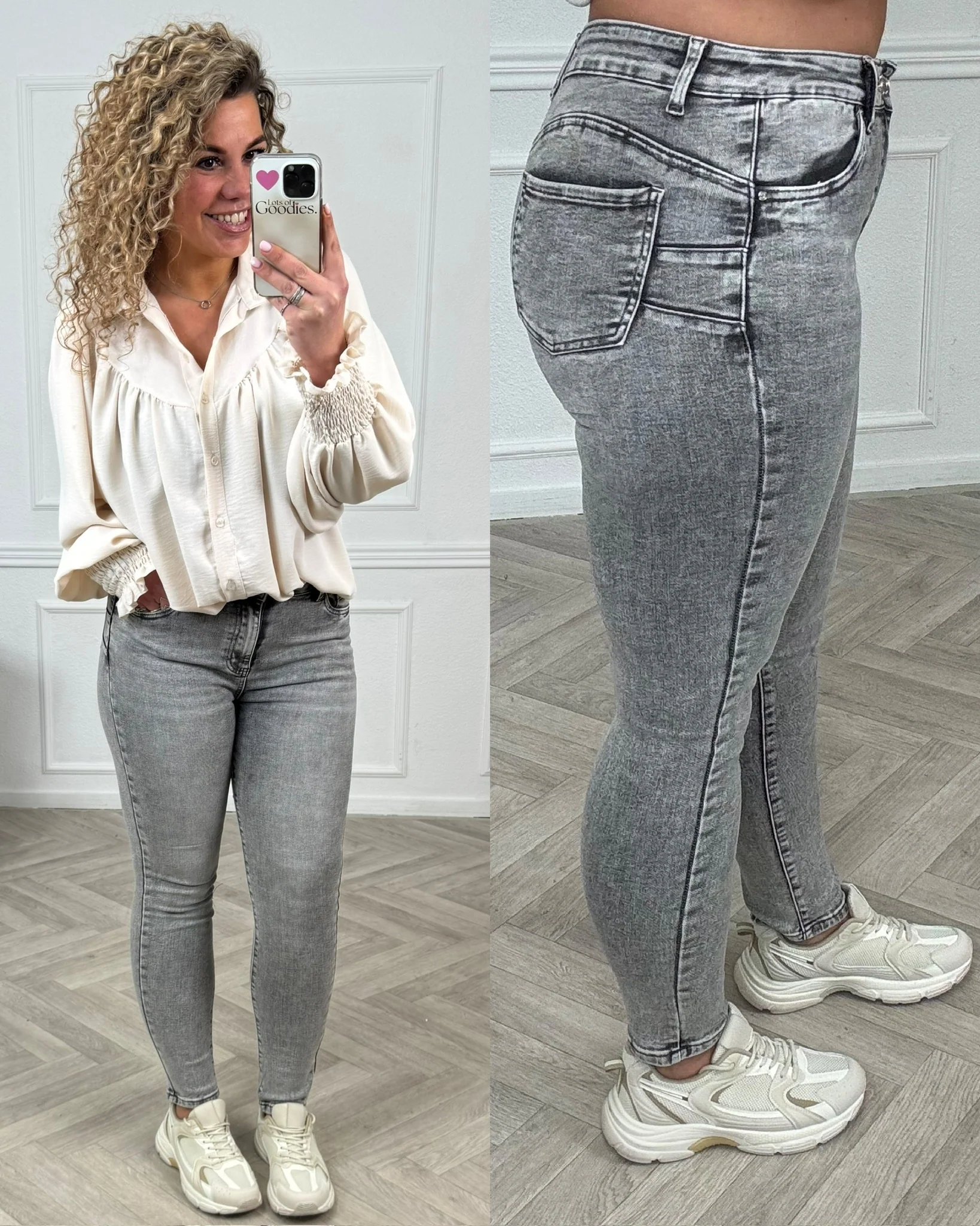Heart Shaped Push Up Jeans - Grey
