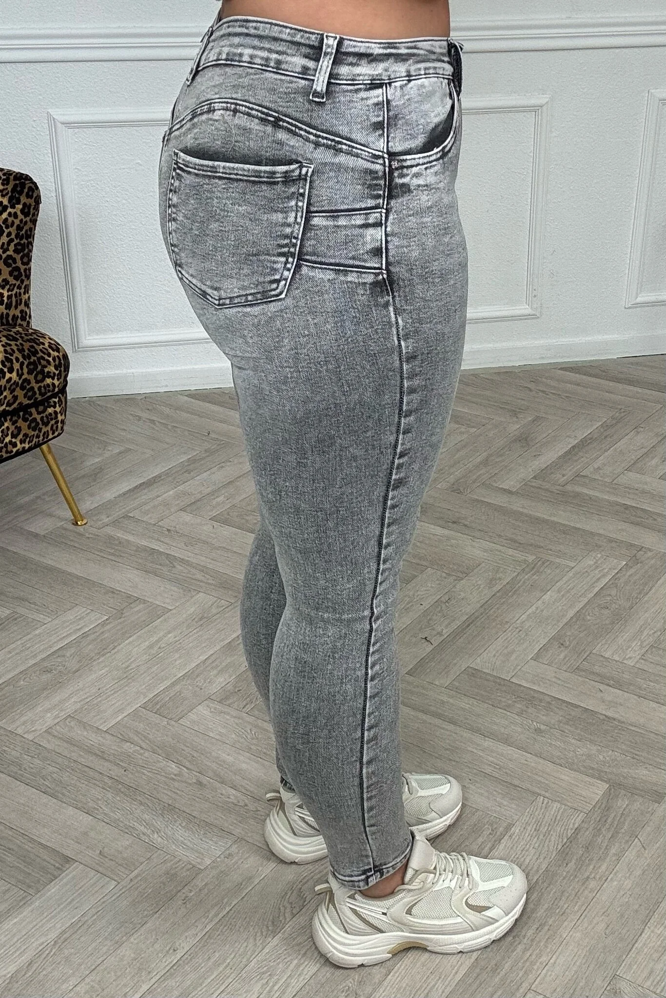 Heart Shaped Push Up Jeans - Grey - Image 3