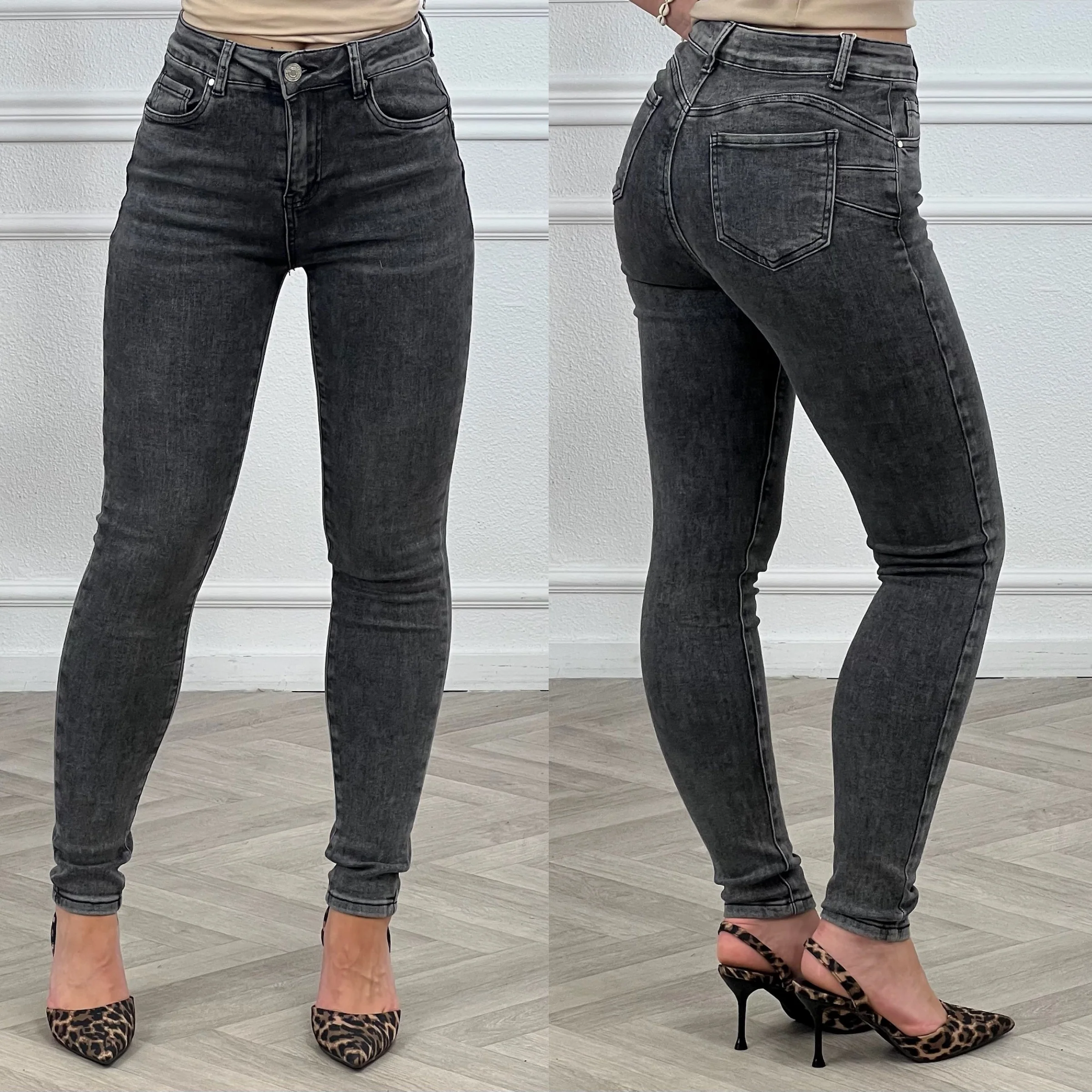 Heart Shaped Push Up Skinny Jeans - Dark Grey