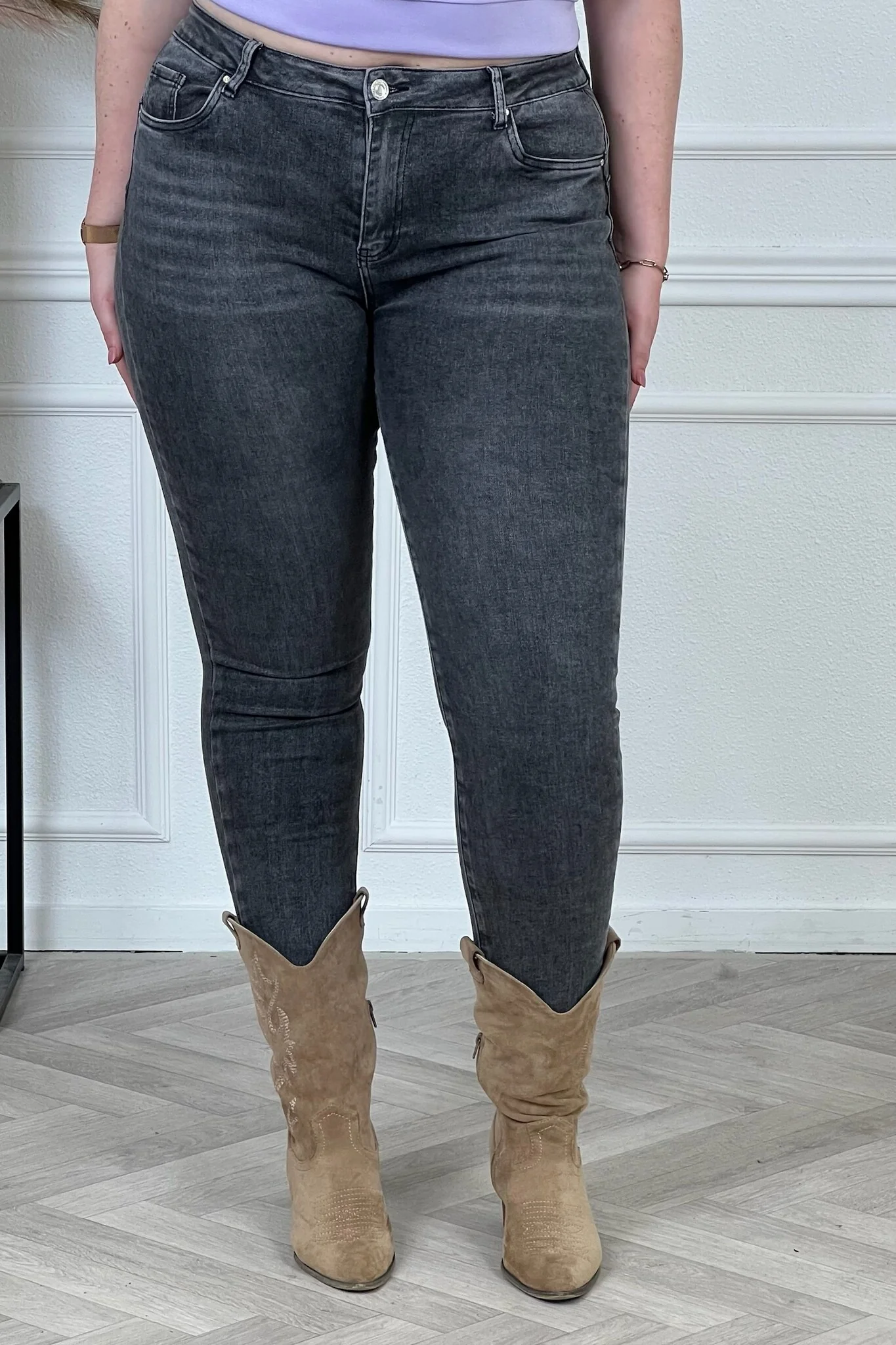 Heart Shaped Push Up Skinny Jeans - Dark Grey - Image 2