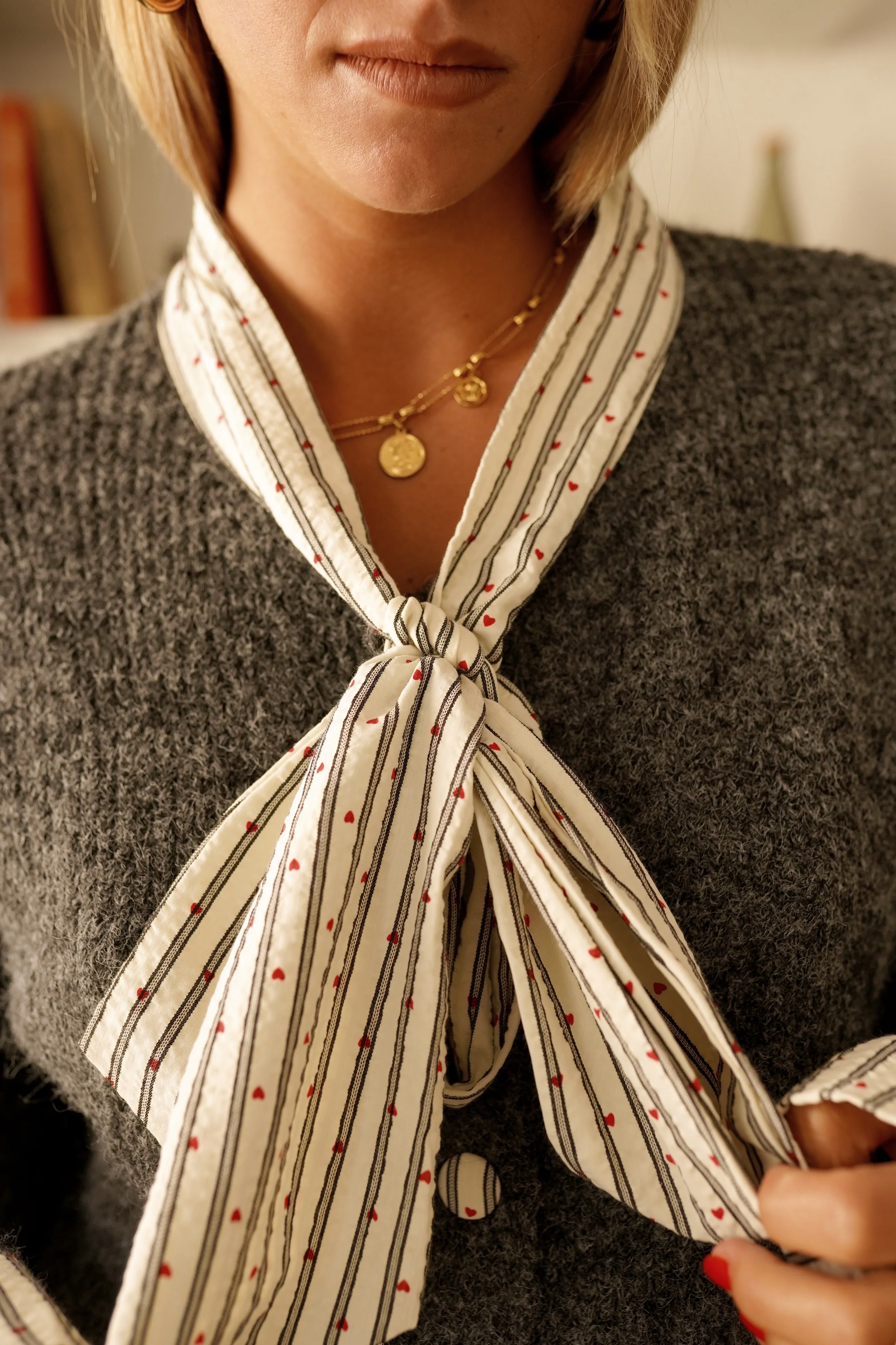 Charlotte Heart Collar Sweater - Grey