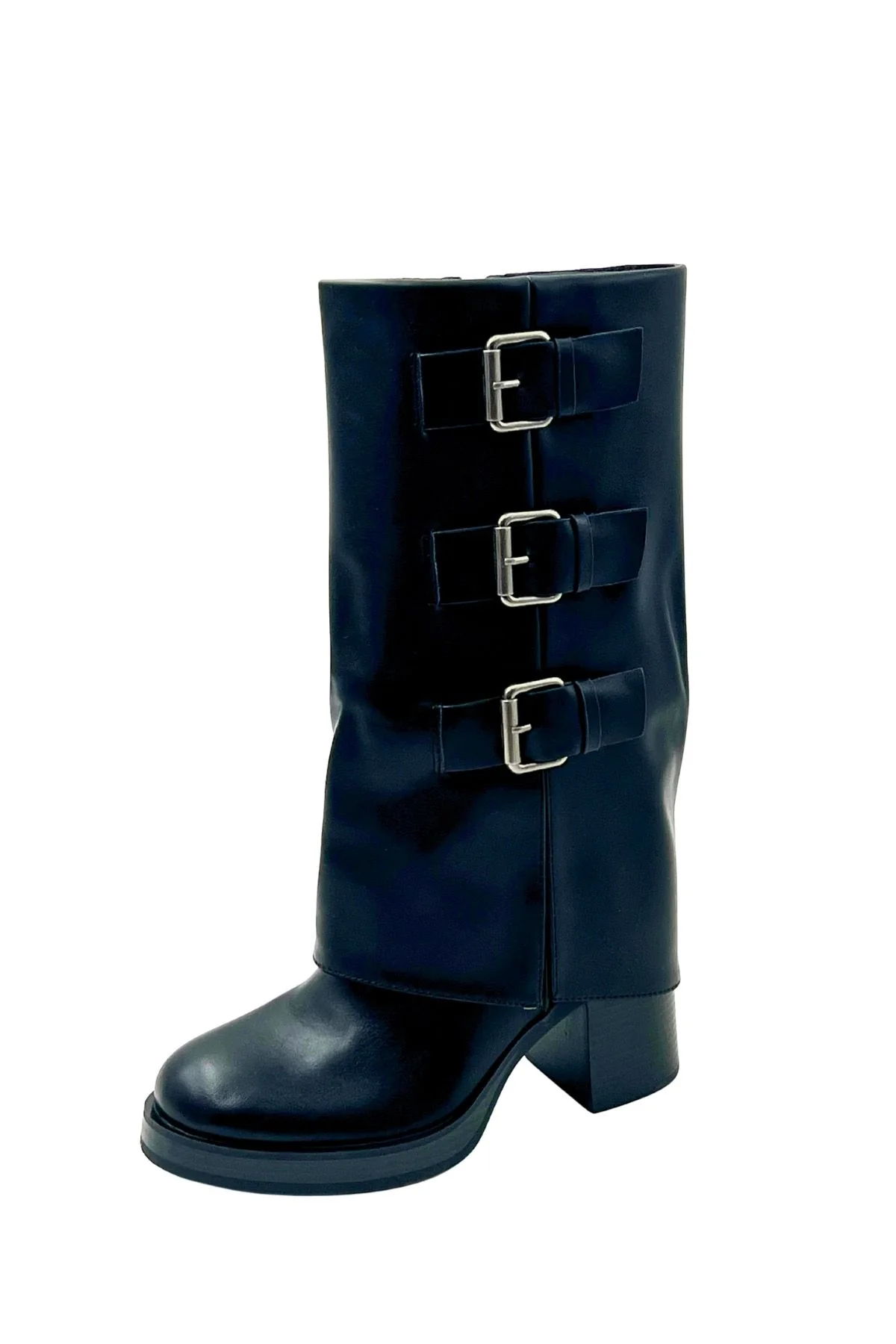High Triple Buckle Boots - Black