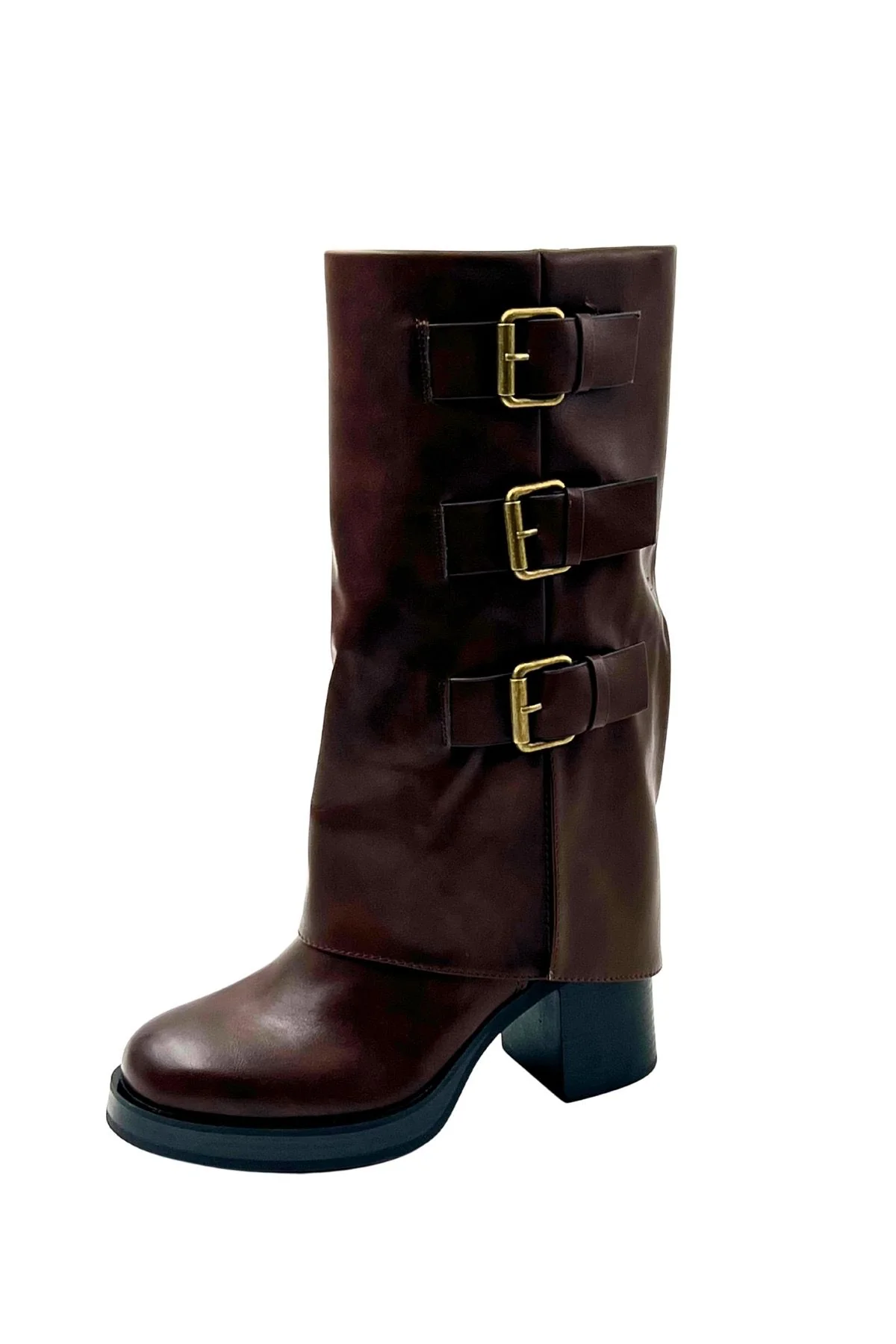 High Triple Buckle Boots - Brown