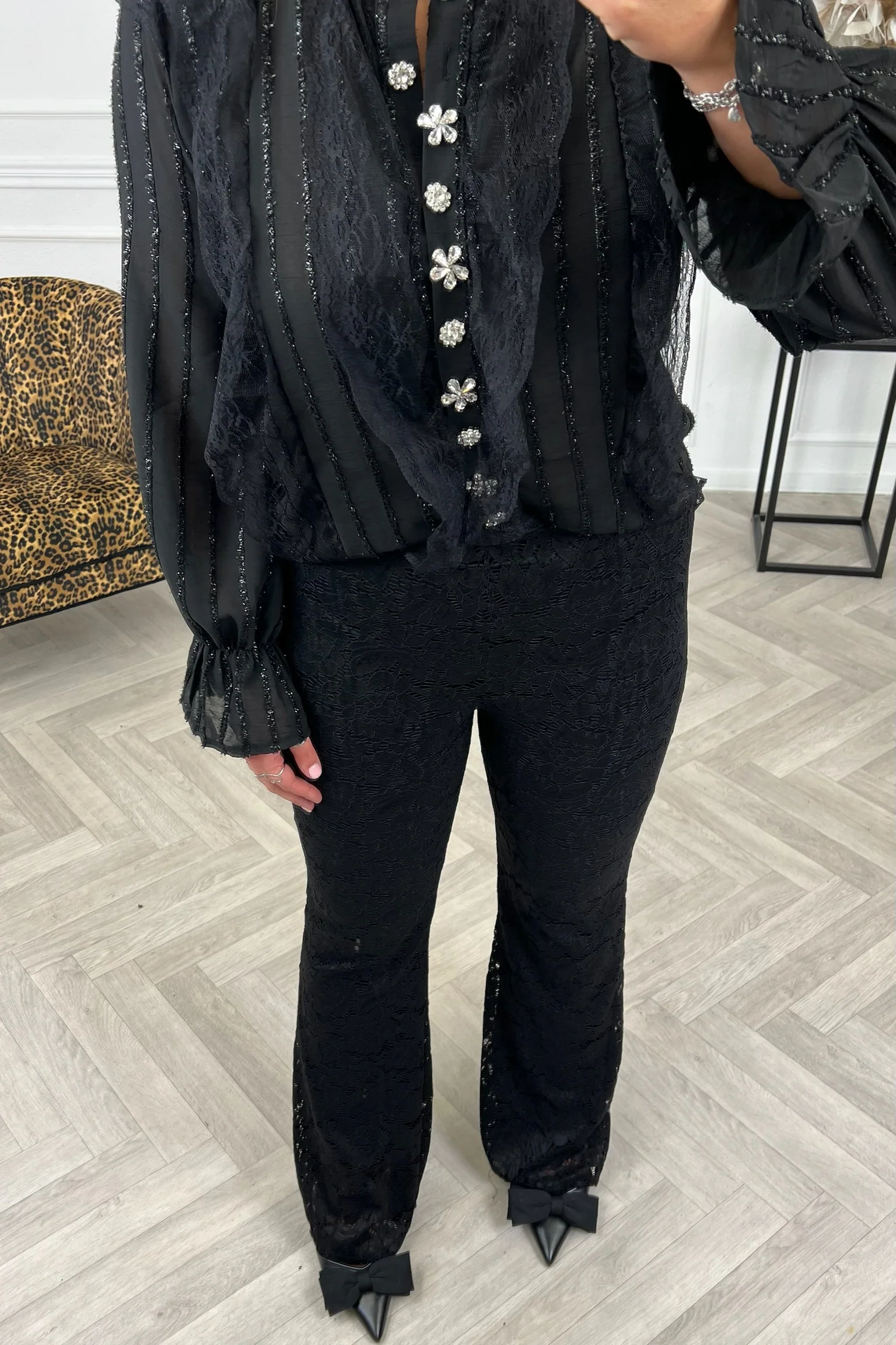 Iconic Lace Flared Pants - Black - Image 3