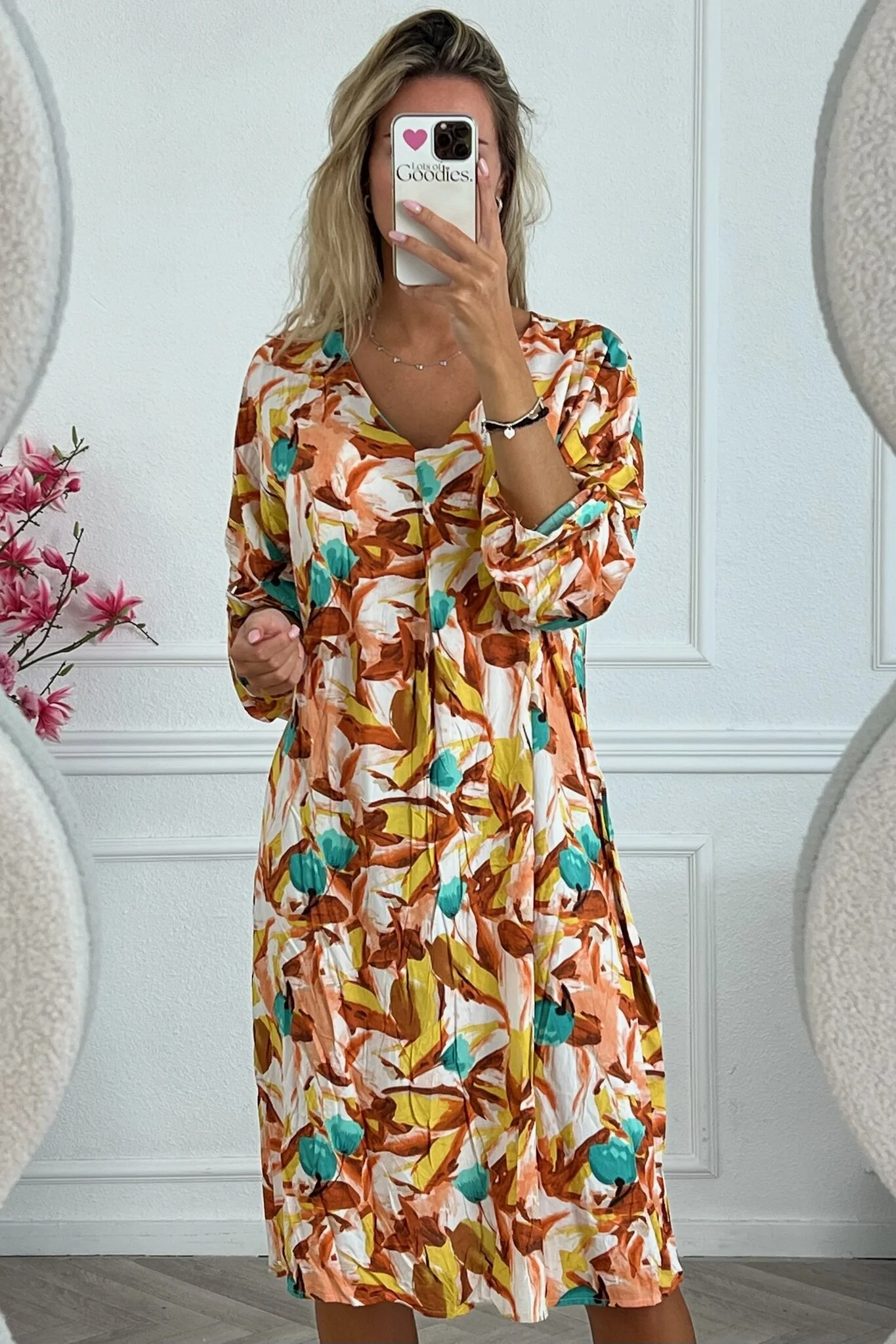 Jace Dress - White/Yellow/brown