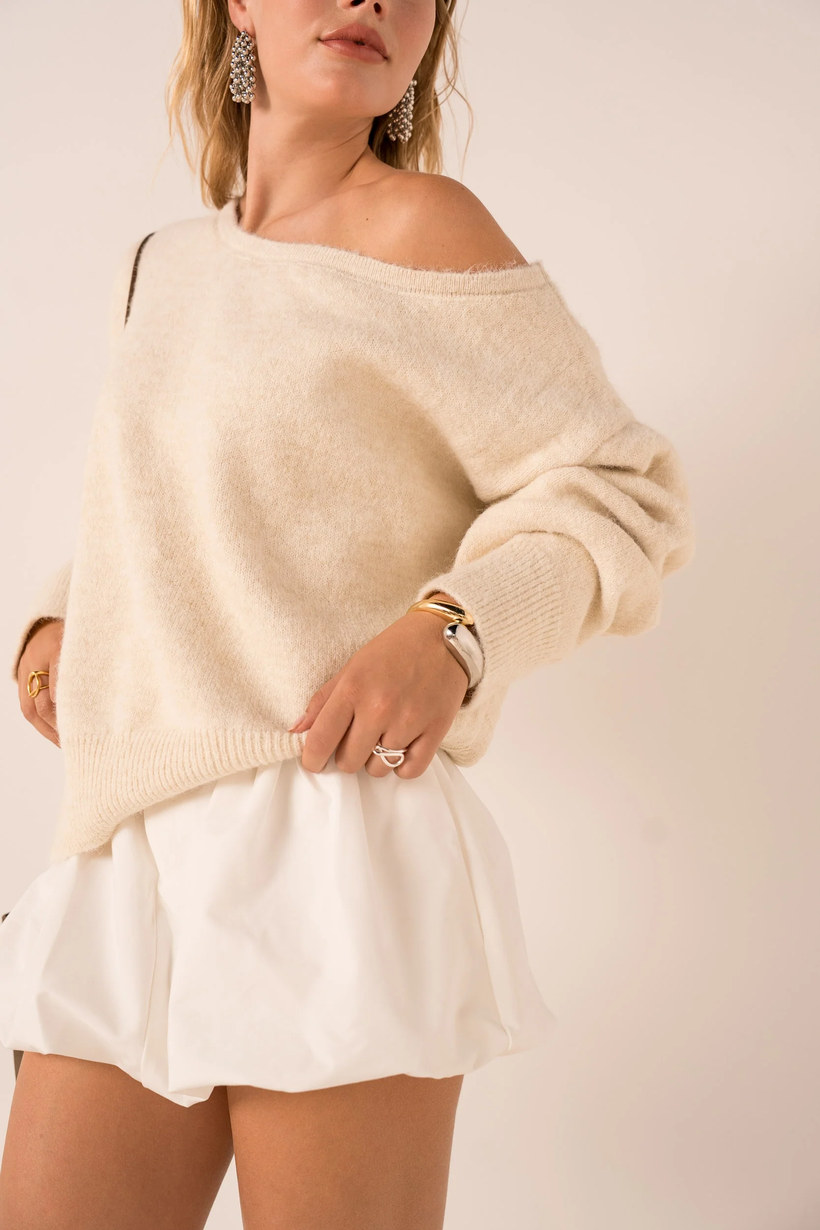 Jill Off Shoulder Sweater - Beige - Image 2
