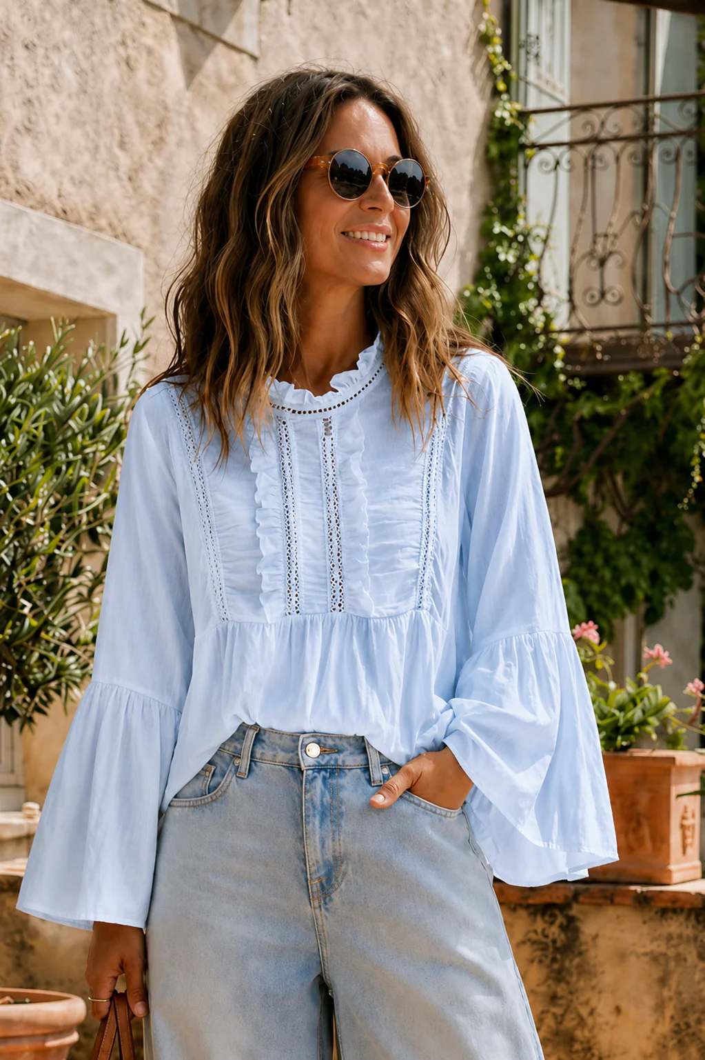 Joy Cotton Blouse - Light Blue