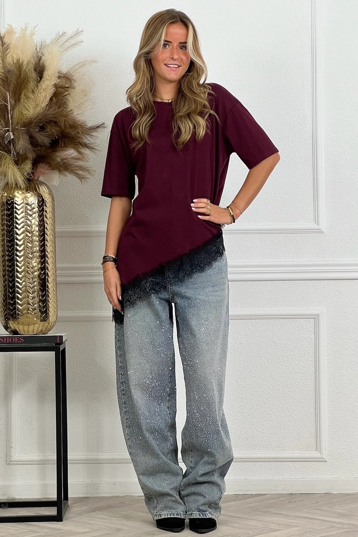 Juna Lace Shirt - Burgundy/Black - Image 2