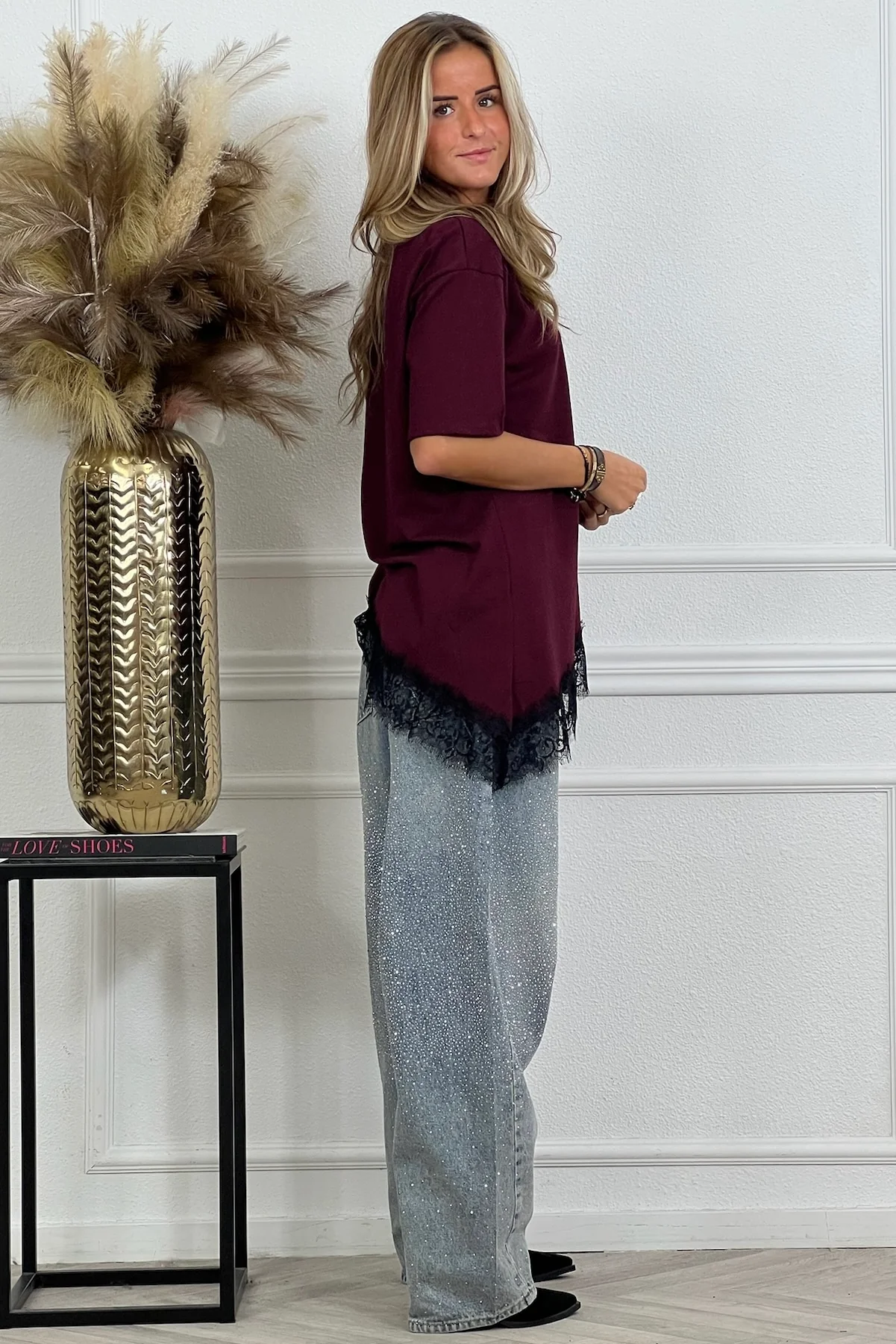 Juna Lace Shirt - Burgundy/Black - Image 4
