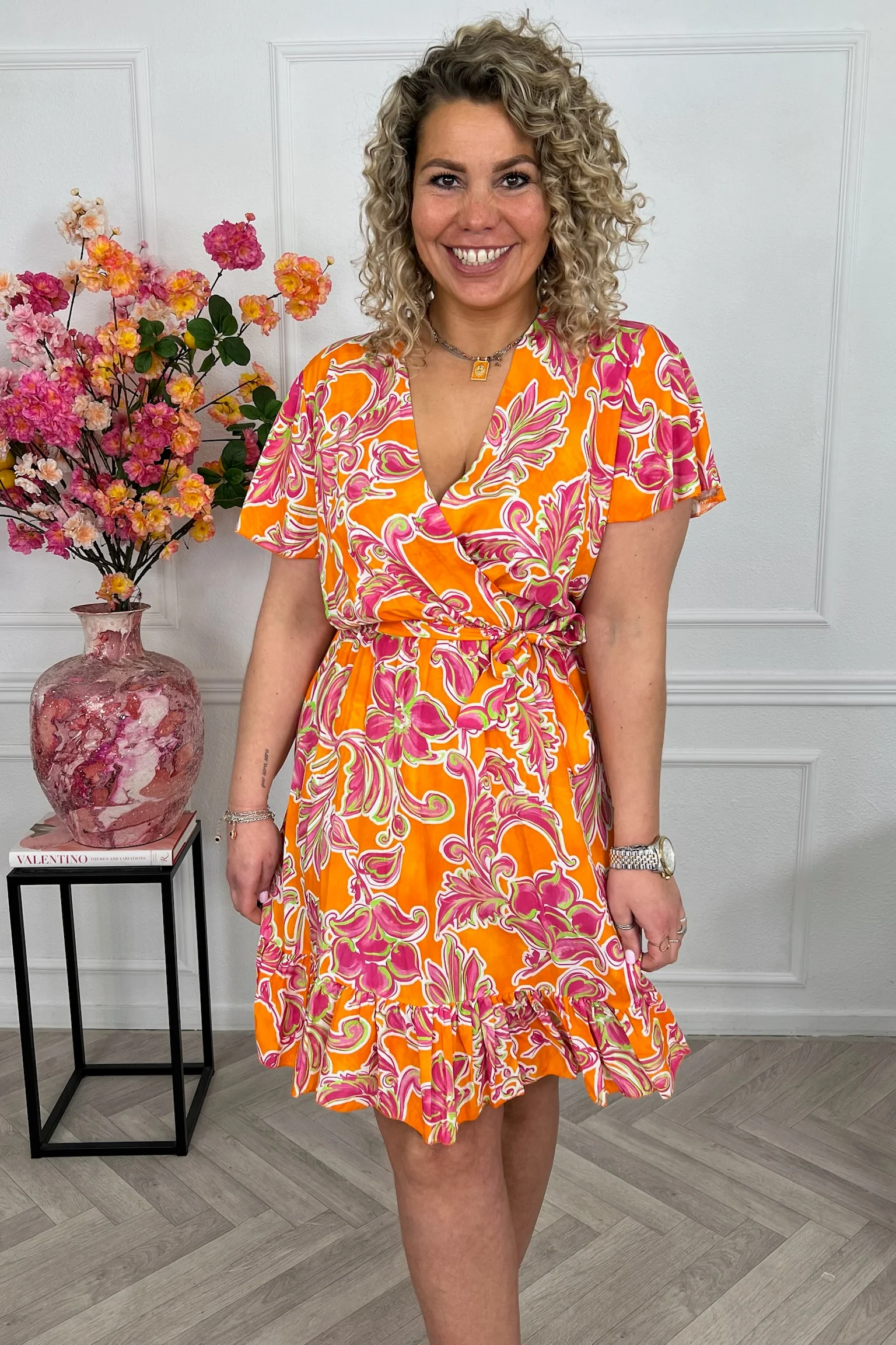 Kae Strik Dress - Heart Flowers Pink/Orange