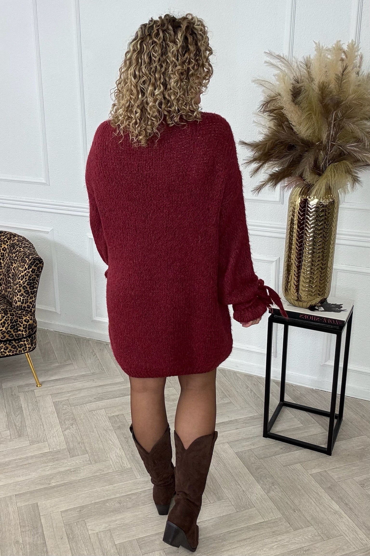 Knitted Bow Dress - Bordeaux - Image 2