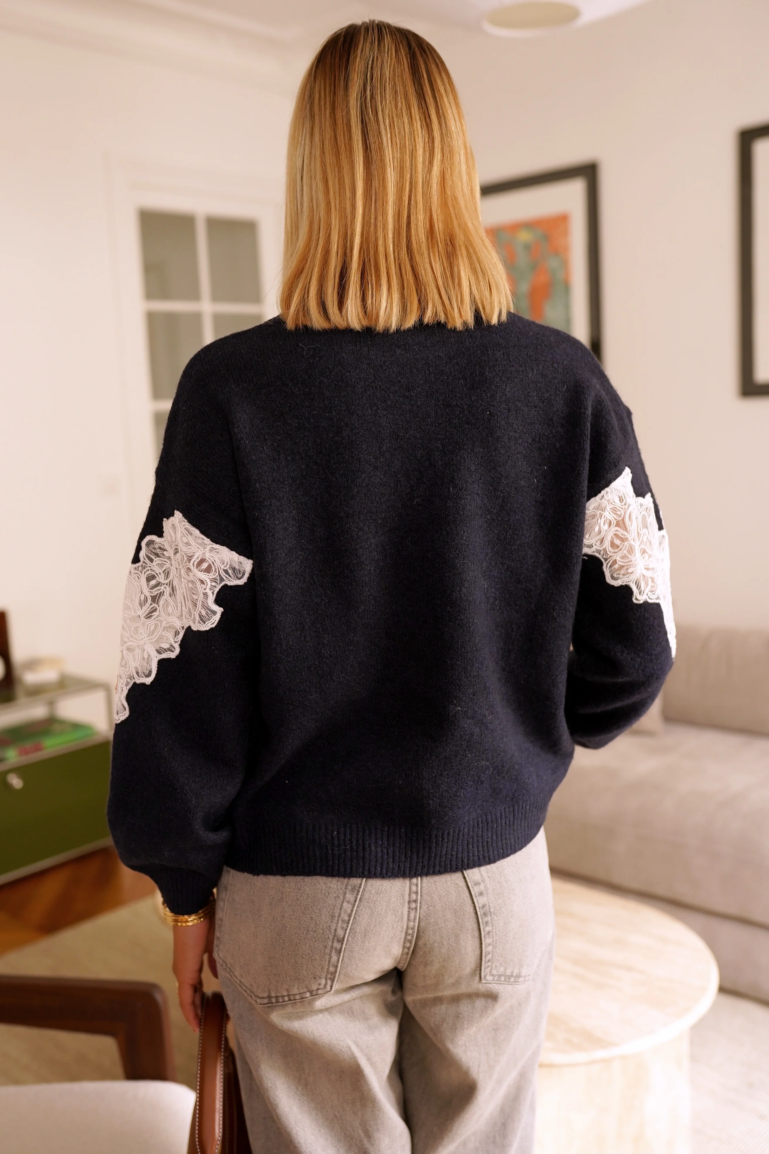 Kyara Lace Sweater - Navy - Image 2