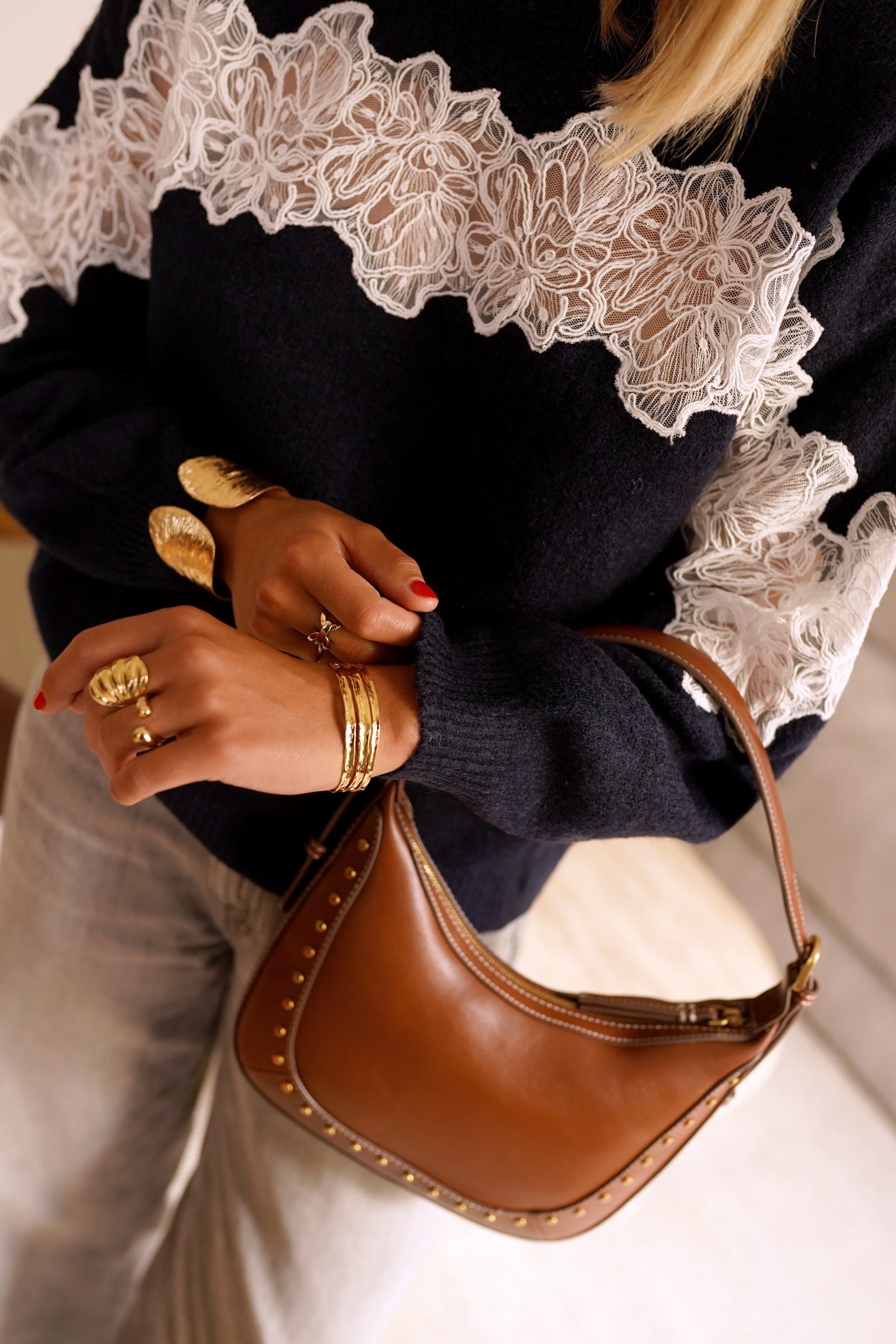 Kyara Lace Sweater - Navy - Image 4