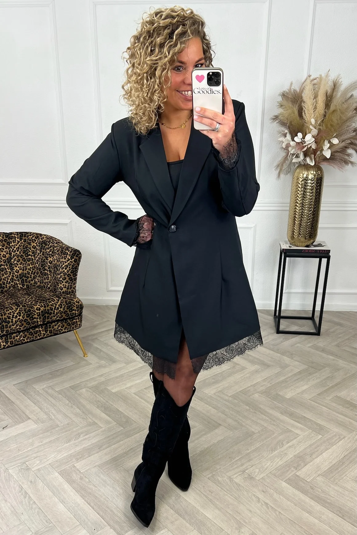 Lace Detailed Blazer Dress - Black