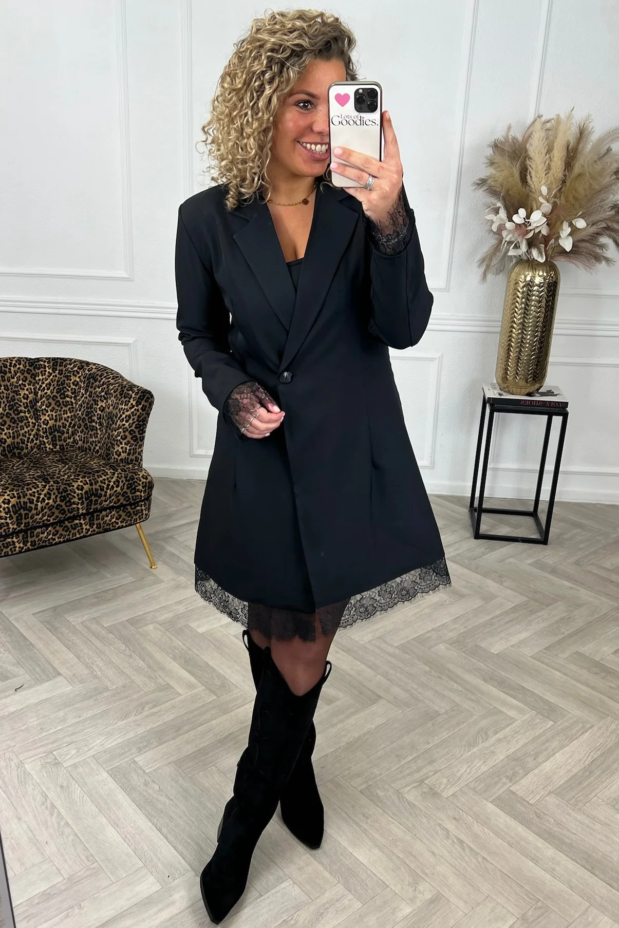 Lace Detailed Blazer Dress - Black - Image 3