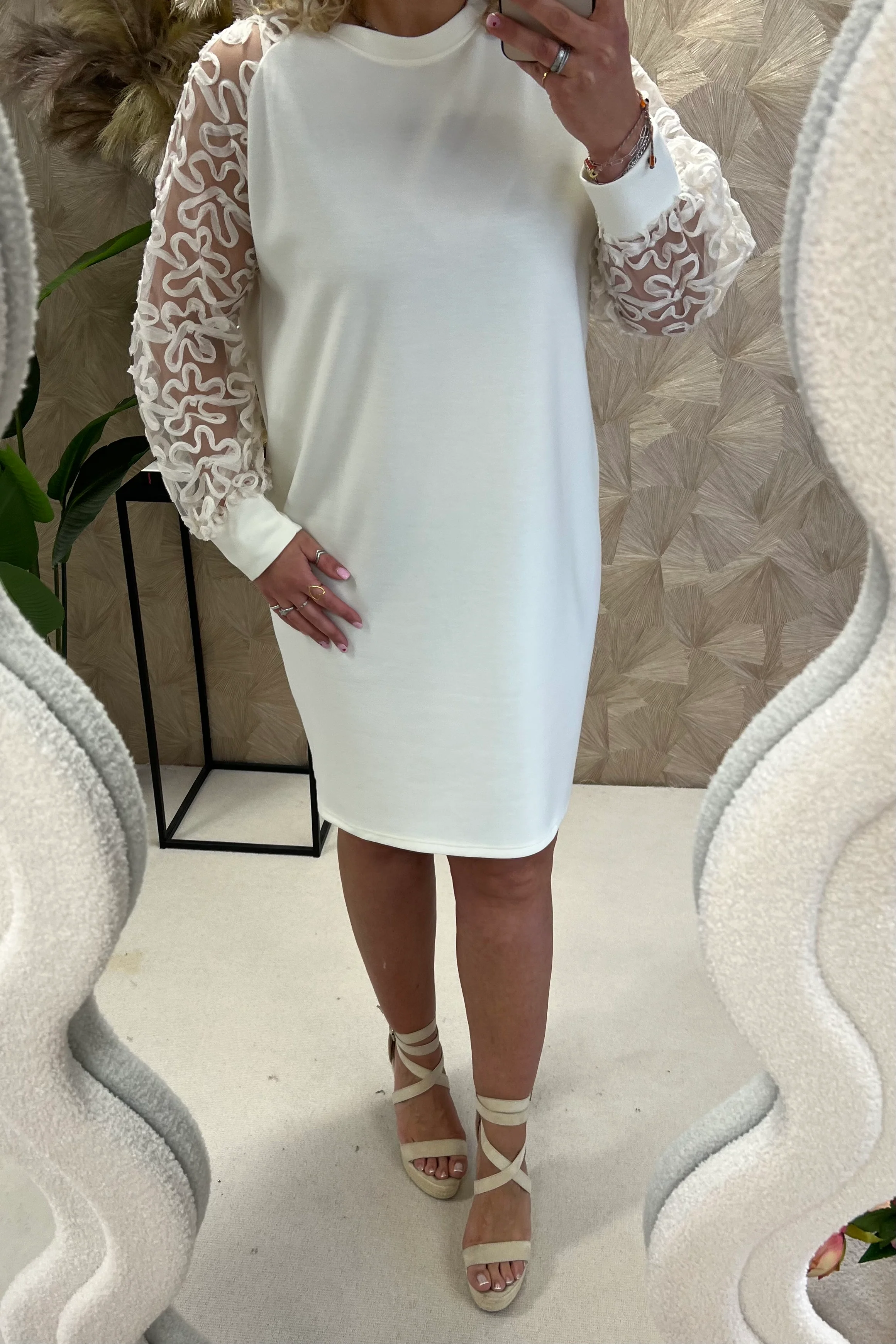 Musthave Lace Sleeve Sweater Dress - Creme - Image 5