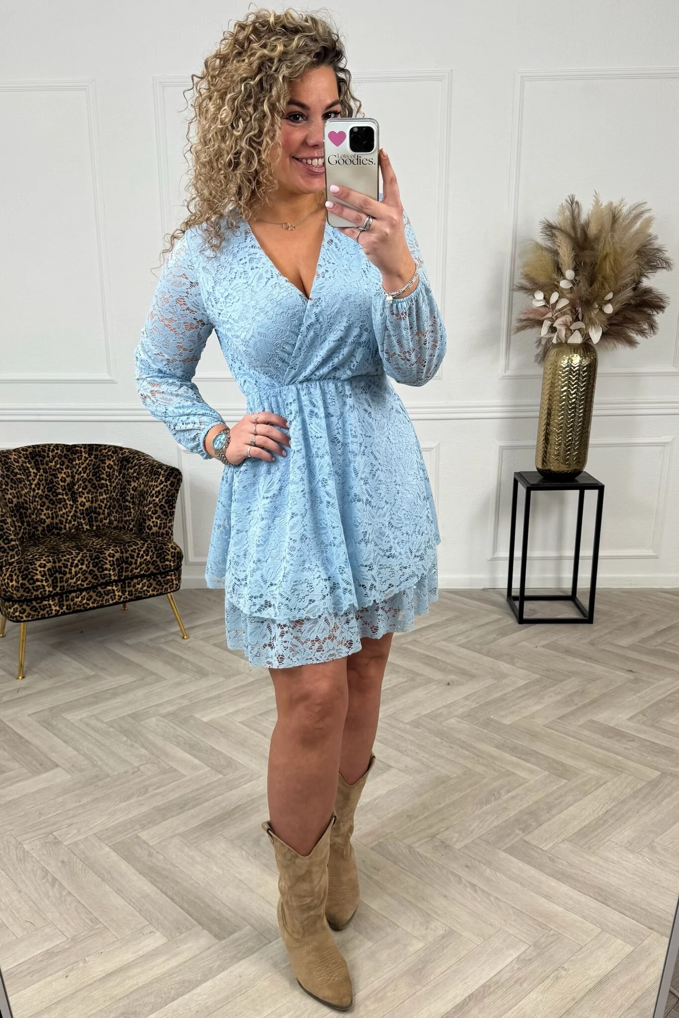 Lace V Dress - Light Blue