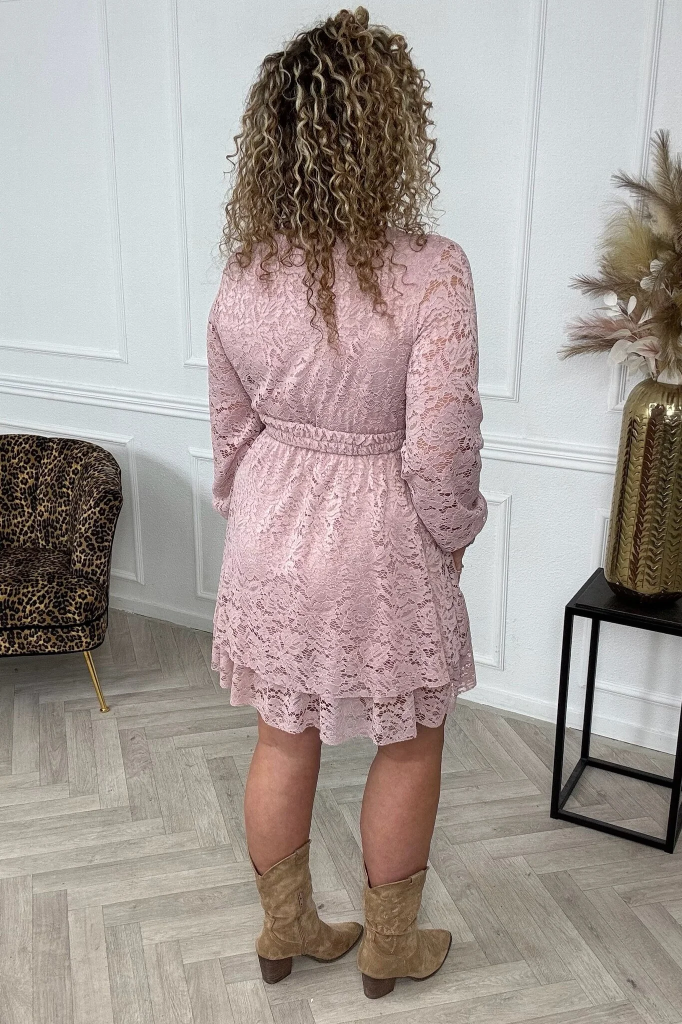 Lace V Dress - Pink - Image 2