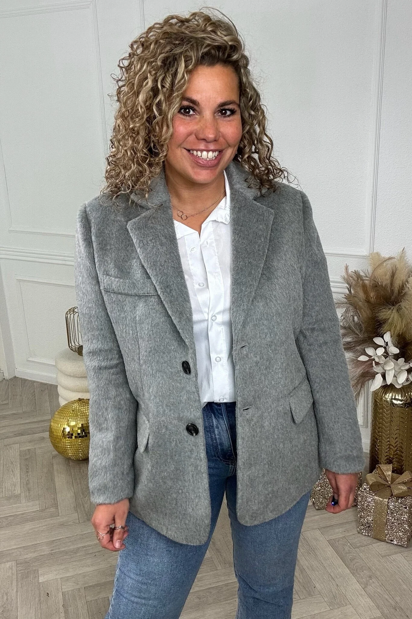 Lara Furry Blazer - Grey - Image 4