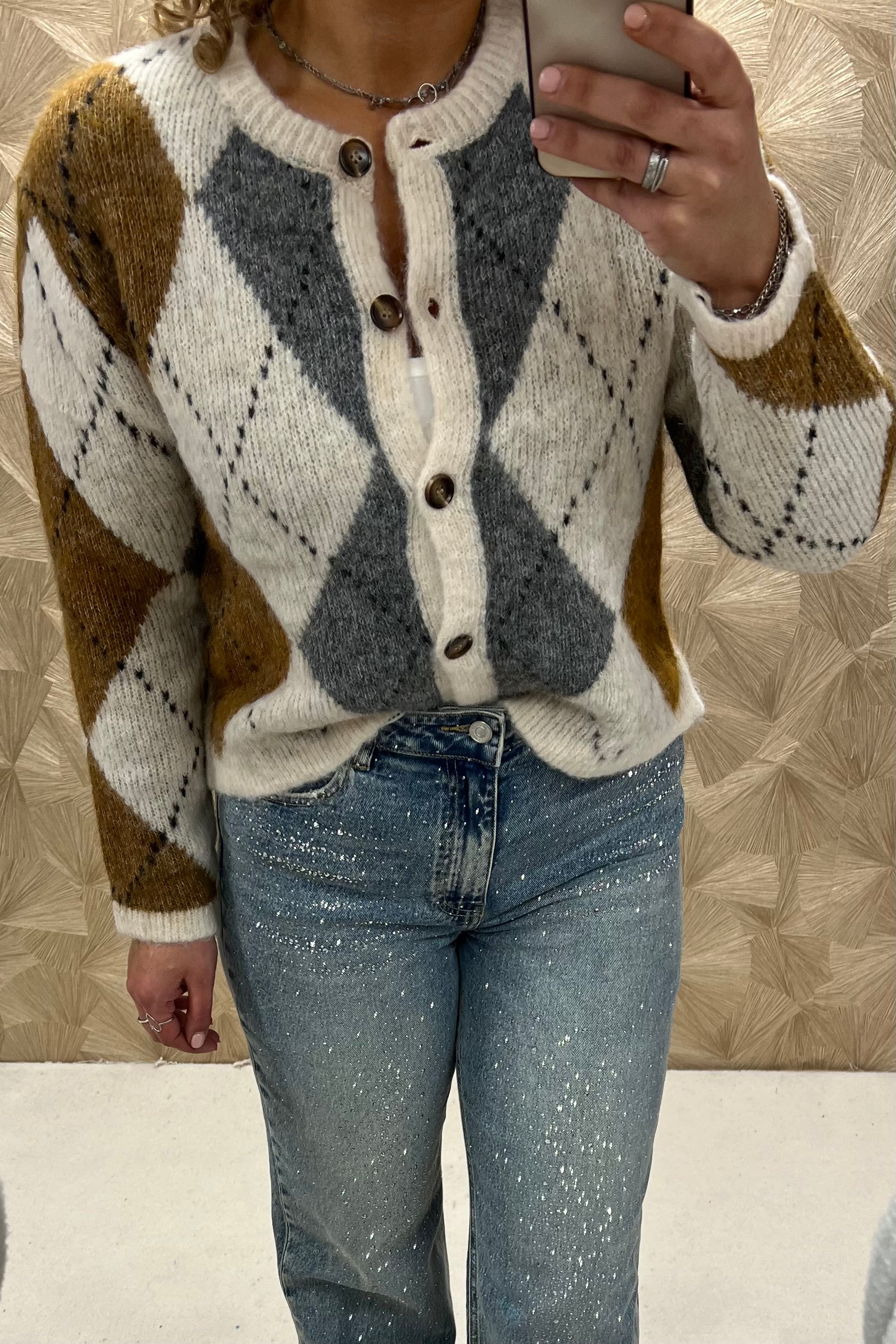 Laudine Checkered Vest - Beige/Grey/Oker - Image 3