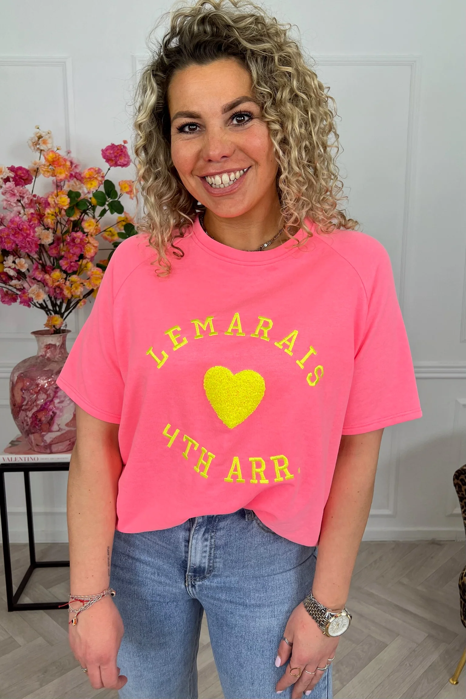 Le Marais Short Sleeve Sweater - Neon Pink