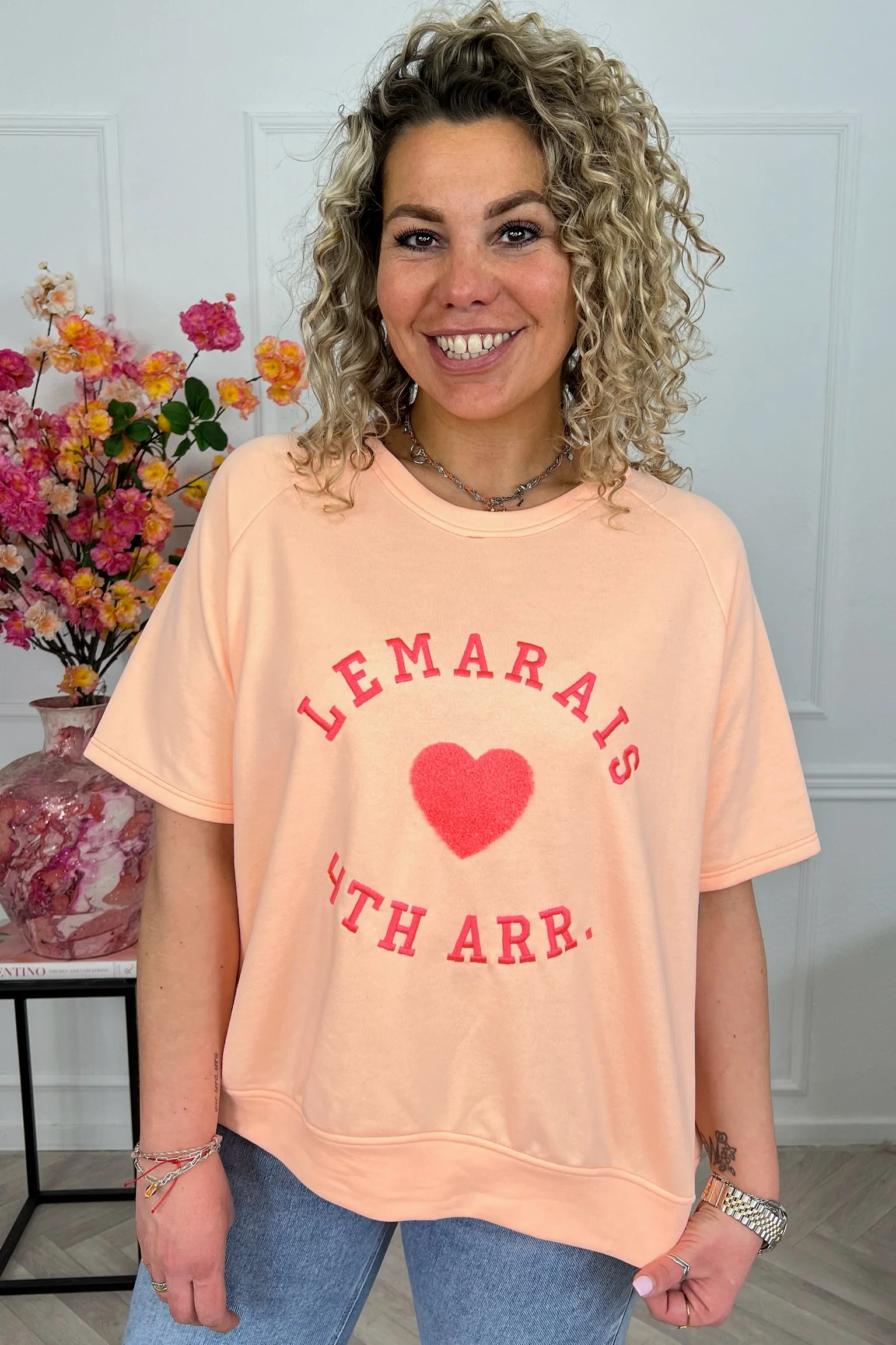 Le Marais Short Sleeve Sweater - Peach - Image 3