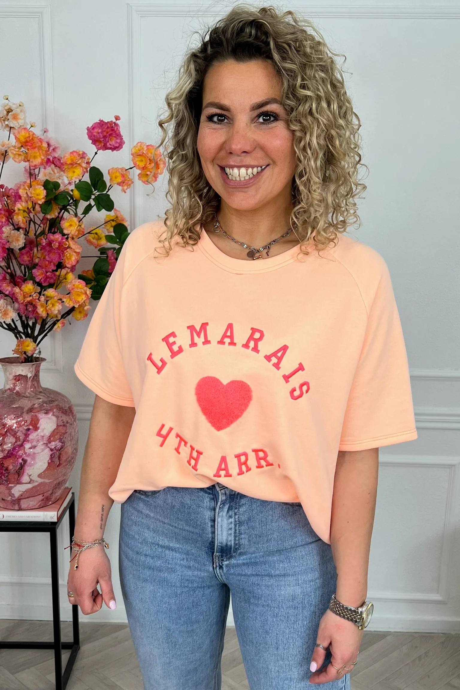 Le Marais Short Sleeve Sweater - Peach - Image 4