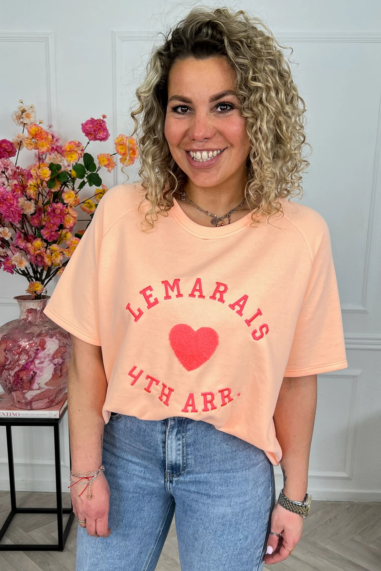 Le Marais Short Sleeve Sweater - Peach - Image 5