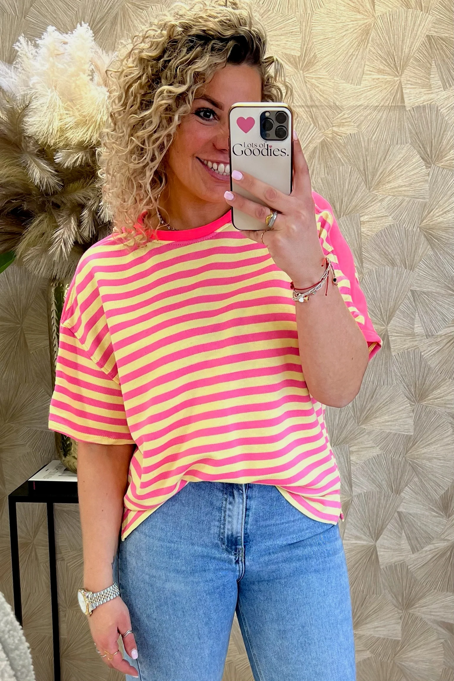 Wonderful Short Sleeve Striped Sweater - Pink/Yellow
