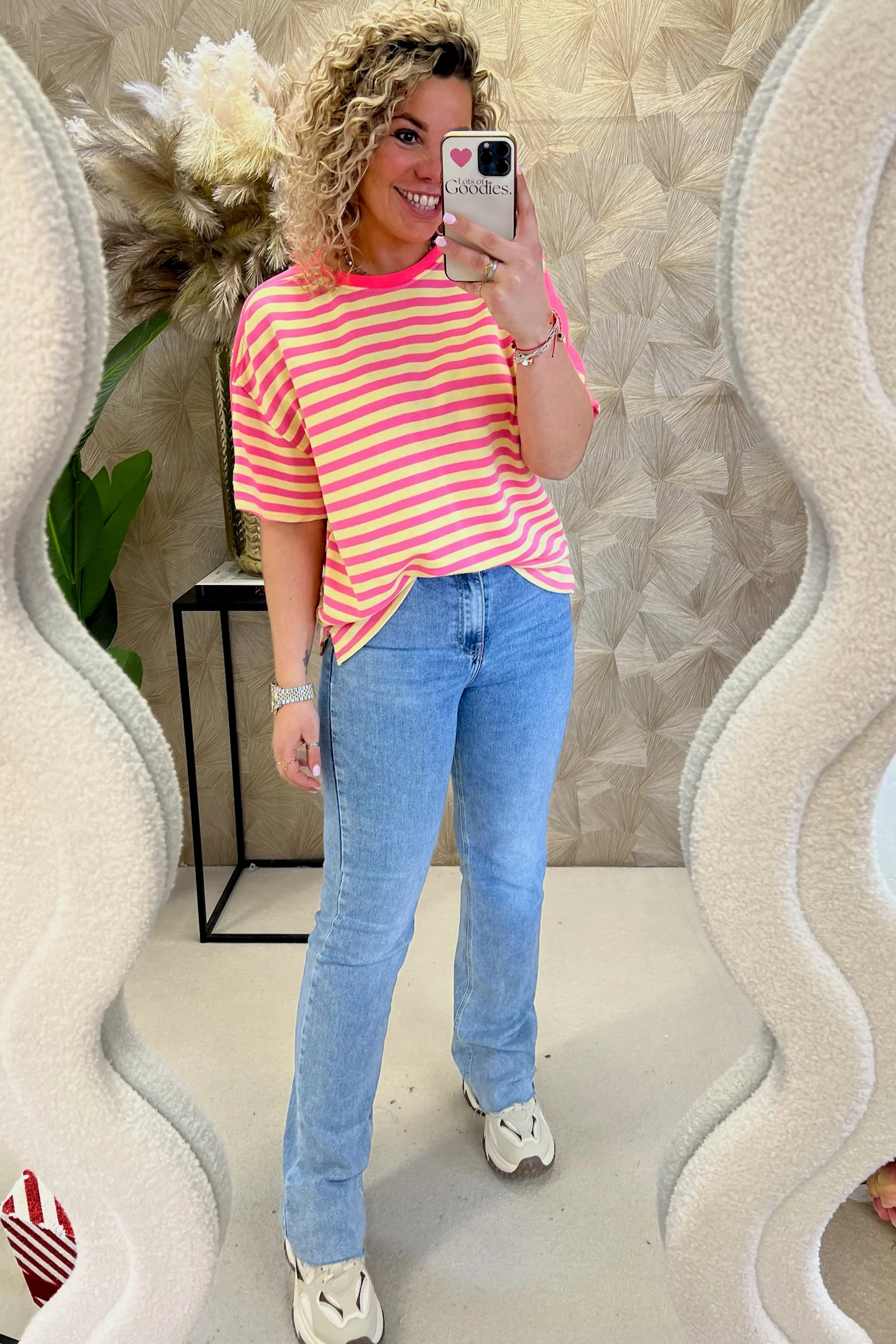 Wonderful Short Sleeve Striped Sweater - Pink/Yellow - Image 2