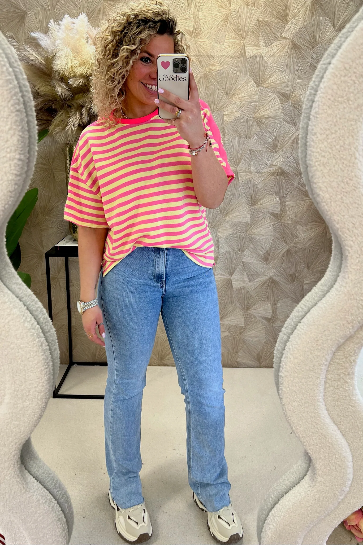 Wonderful Short Sleeve Striped Sweater - Pink/Yellow - Image 3