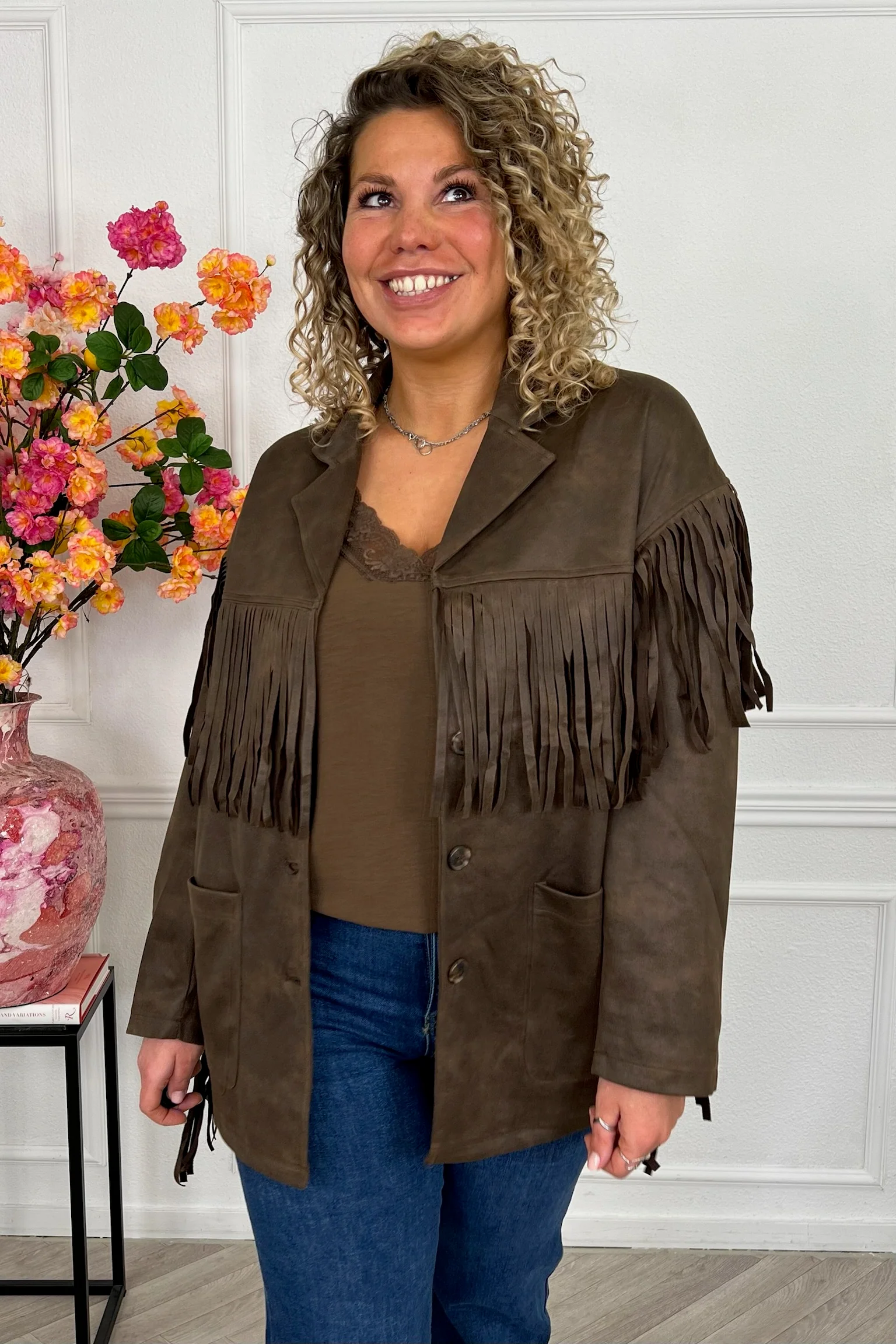 Leather Fringe Jacket - Brown - Image 2