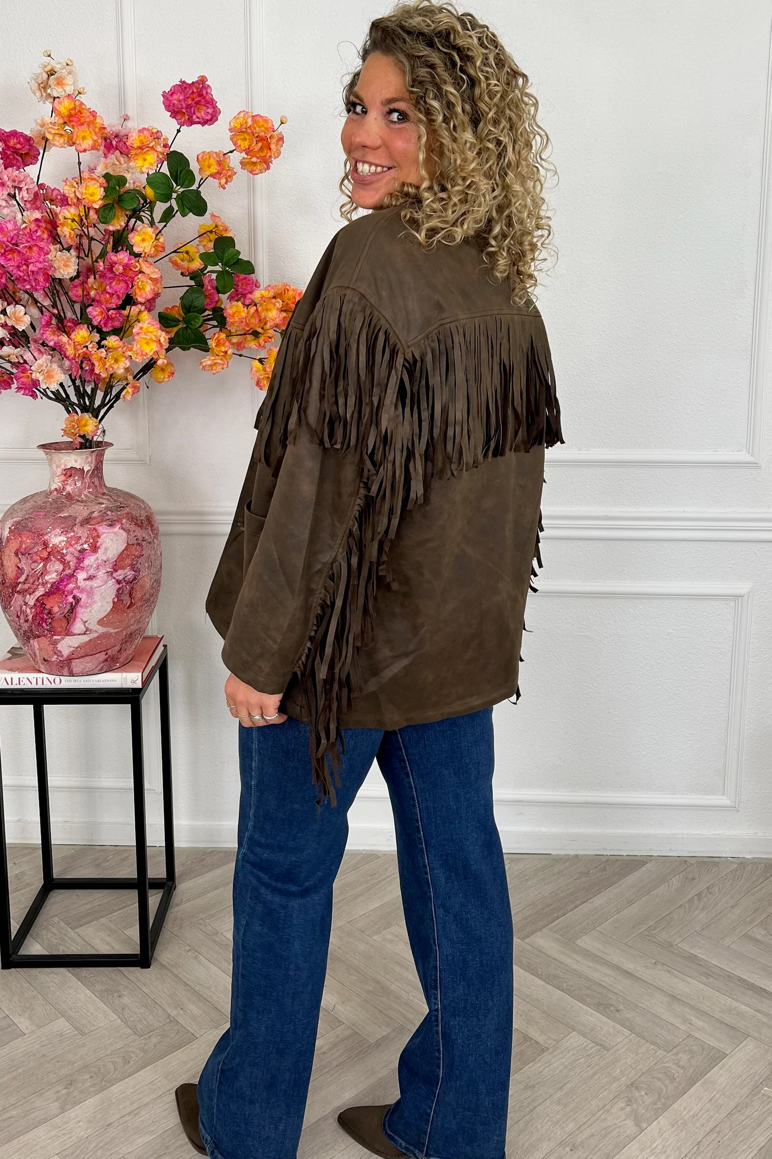 Leather Fringe Jacket - Brown - Image 3