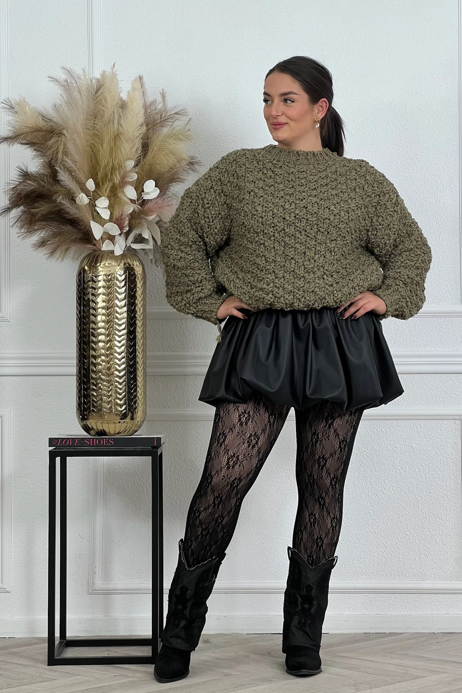 Leather Look Balloon Skirt - Black