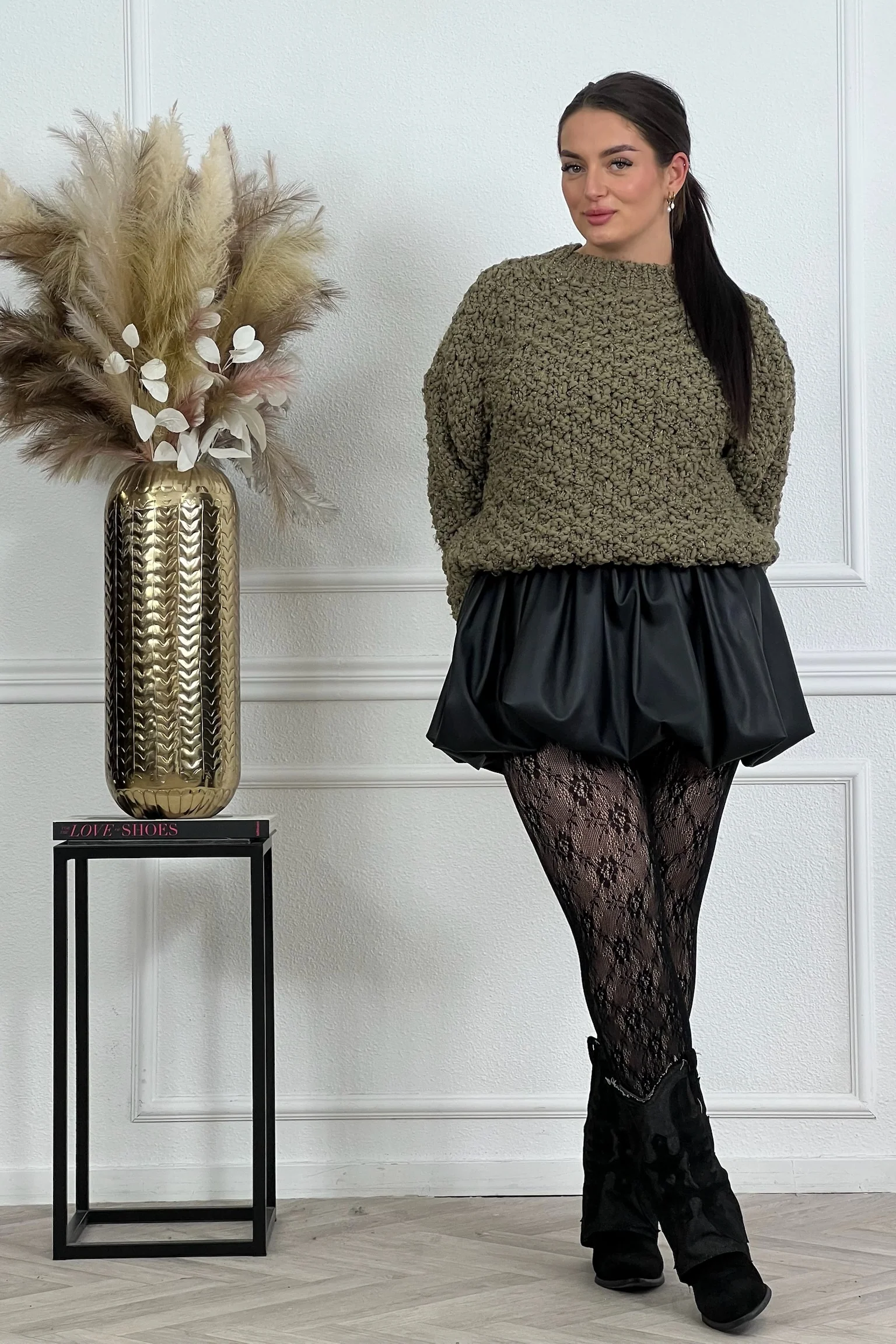 Leather Look Balloon Skirt - Black - Image 2
