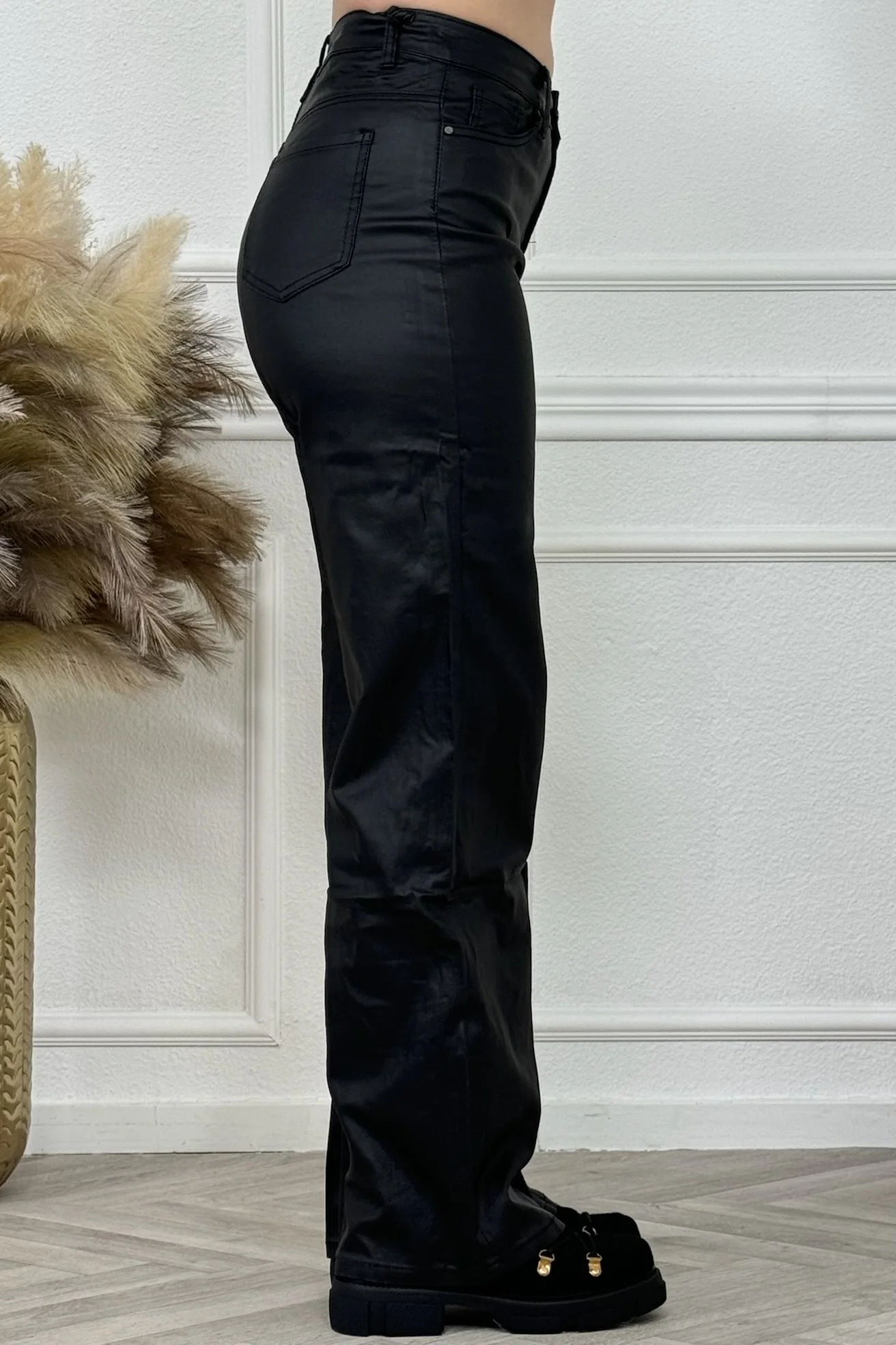 Leather Look Wide Leg Pants - Black MAAT 36 - Image 2