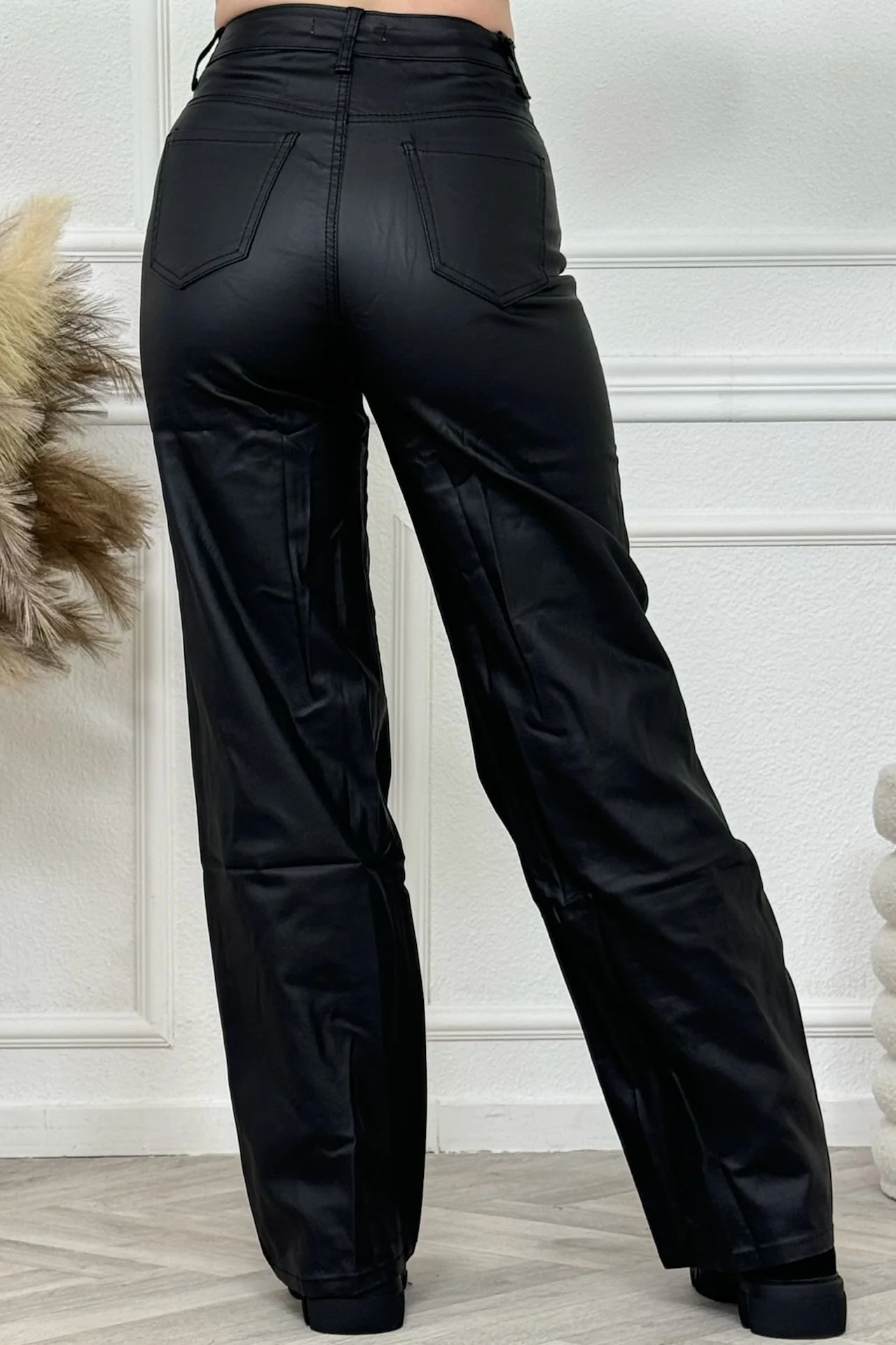Leather Look Wide Leg Pants - Black MAAT 36 - Image 4