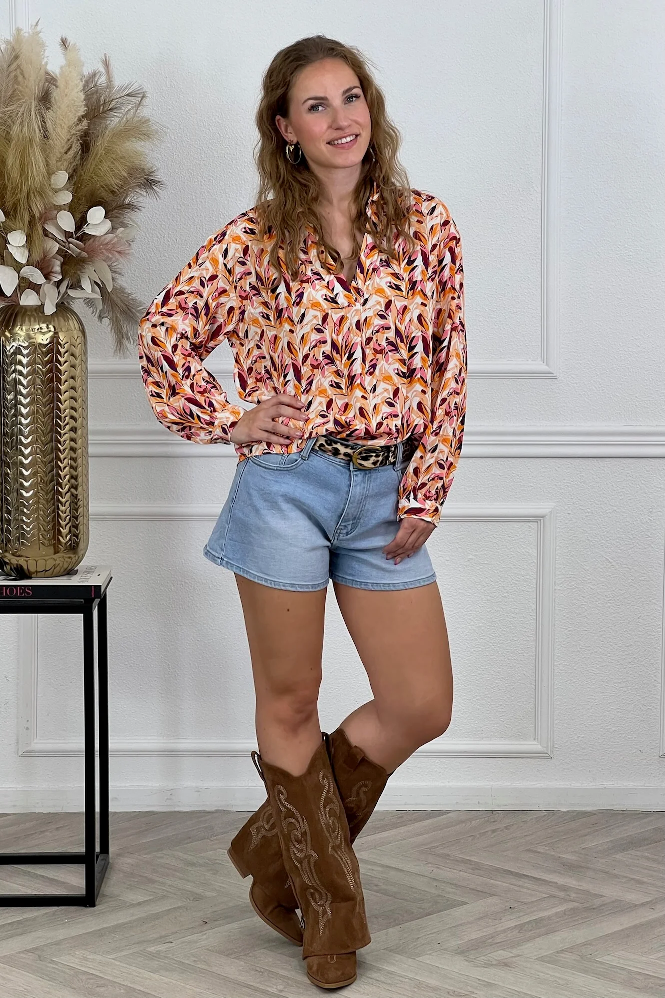 Leaves Print Blouse - Orange - Image 2