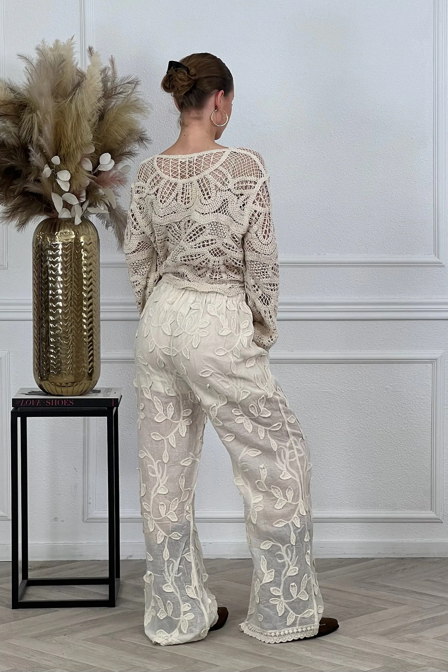 Leaves Wide leg Pants - Beige - Image 4