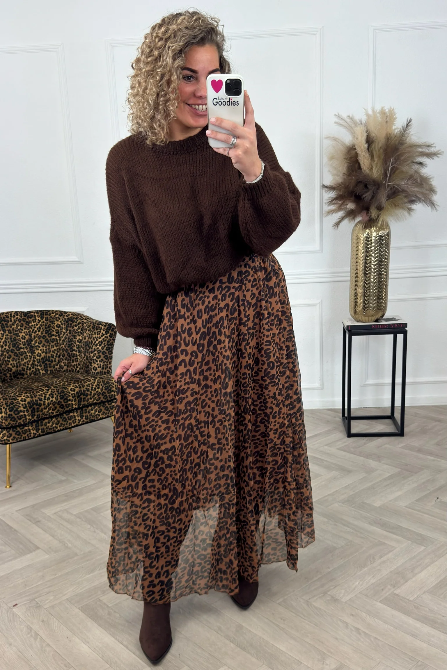 Leopard Maxi Skirt - Brown/Black