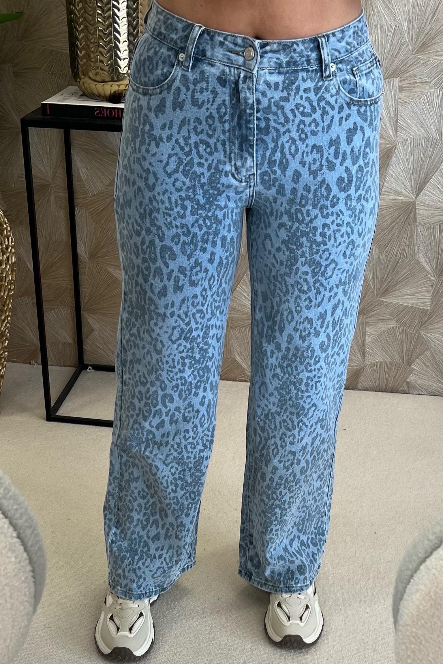 Leopard Straight Leg Jeans - Blue - Image 2