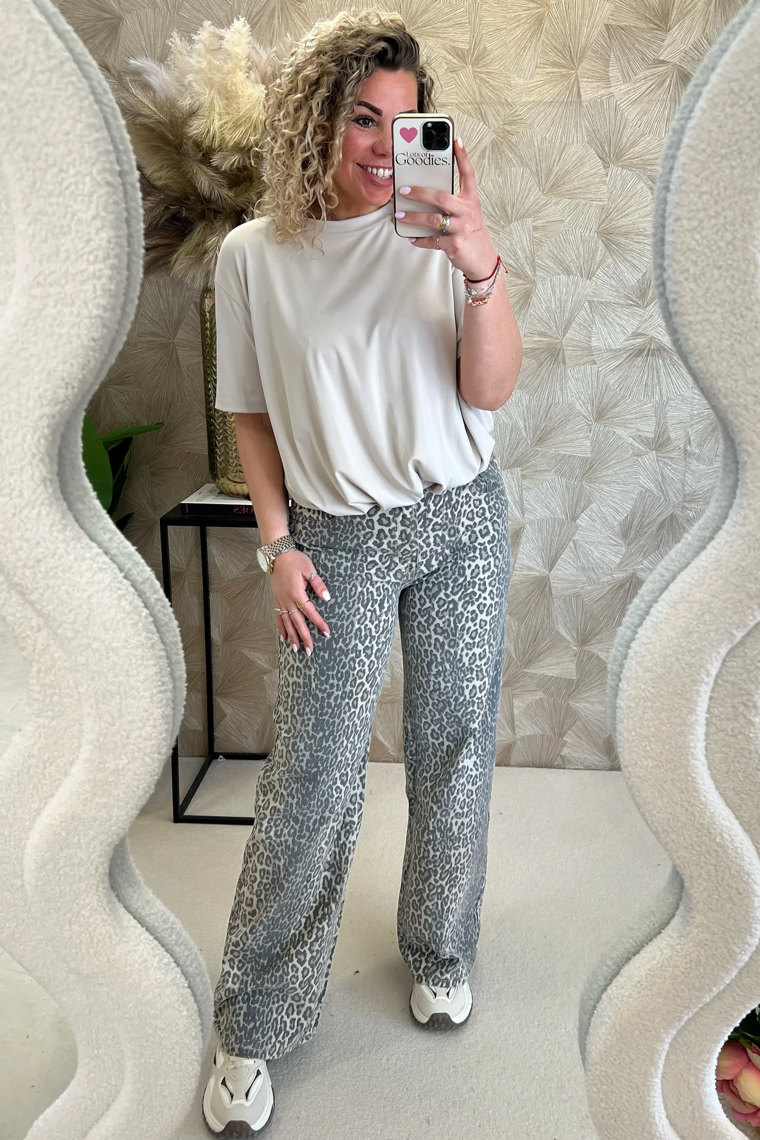 Leopard Straight Leg Jeans - Taupe - Image 2